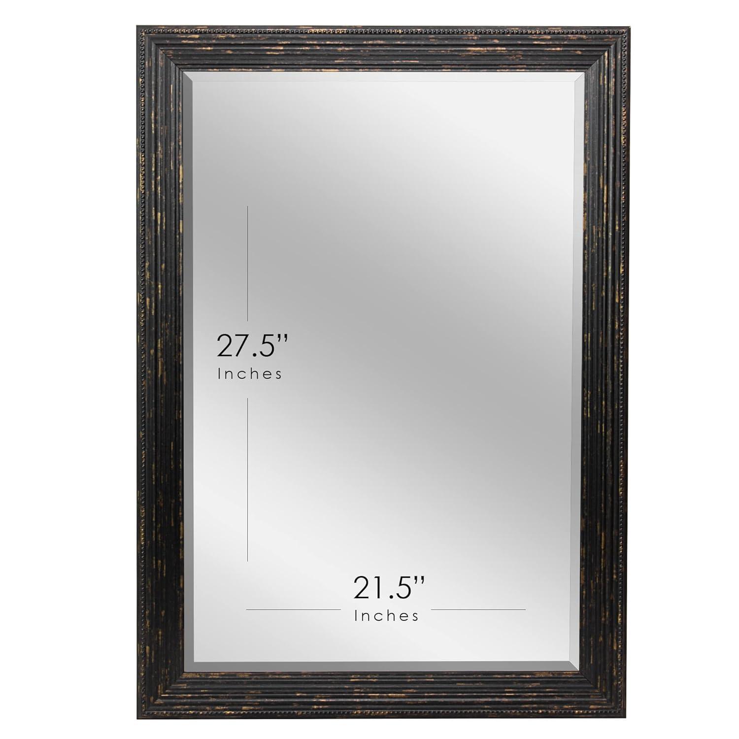 Head West 27.5 x 33.5 Beaded Frame Mirror with Beveled Edge - Black Wash