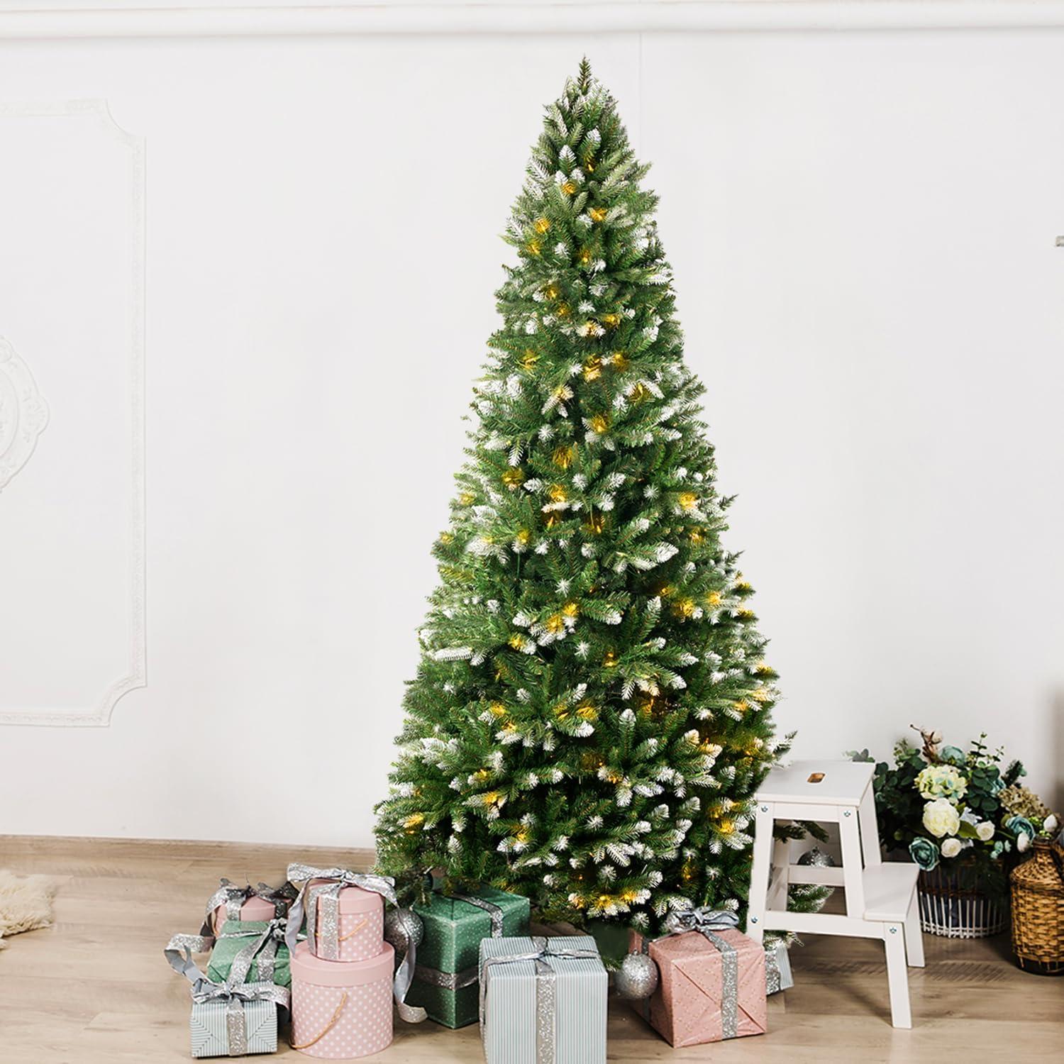 7.5ft White Tip Prelit Artificial Fir Christmas Tree with Warm Lights