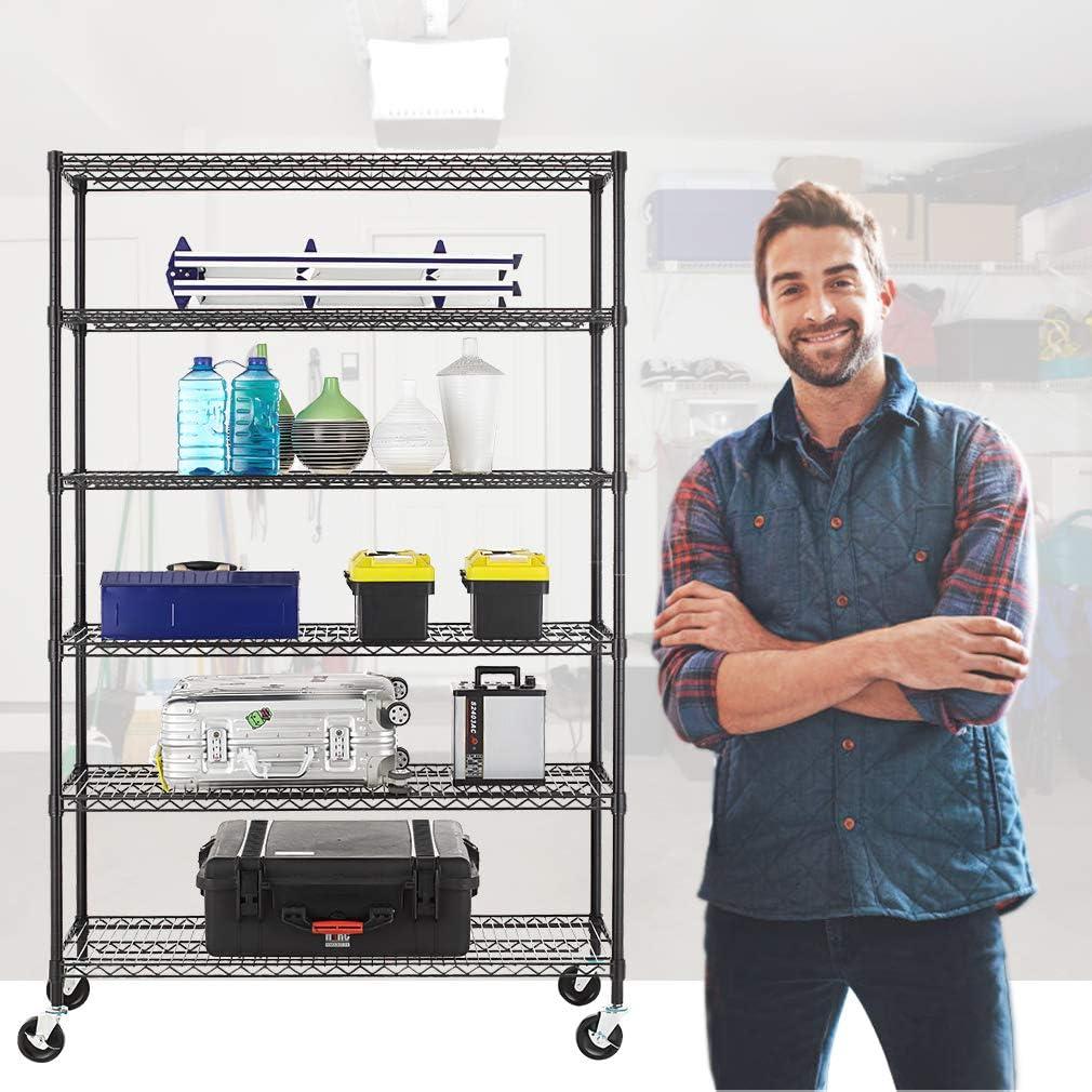 Heavy Duty Black 6-Shelf Adjustable Steel Wire Rack