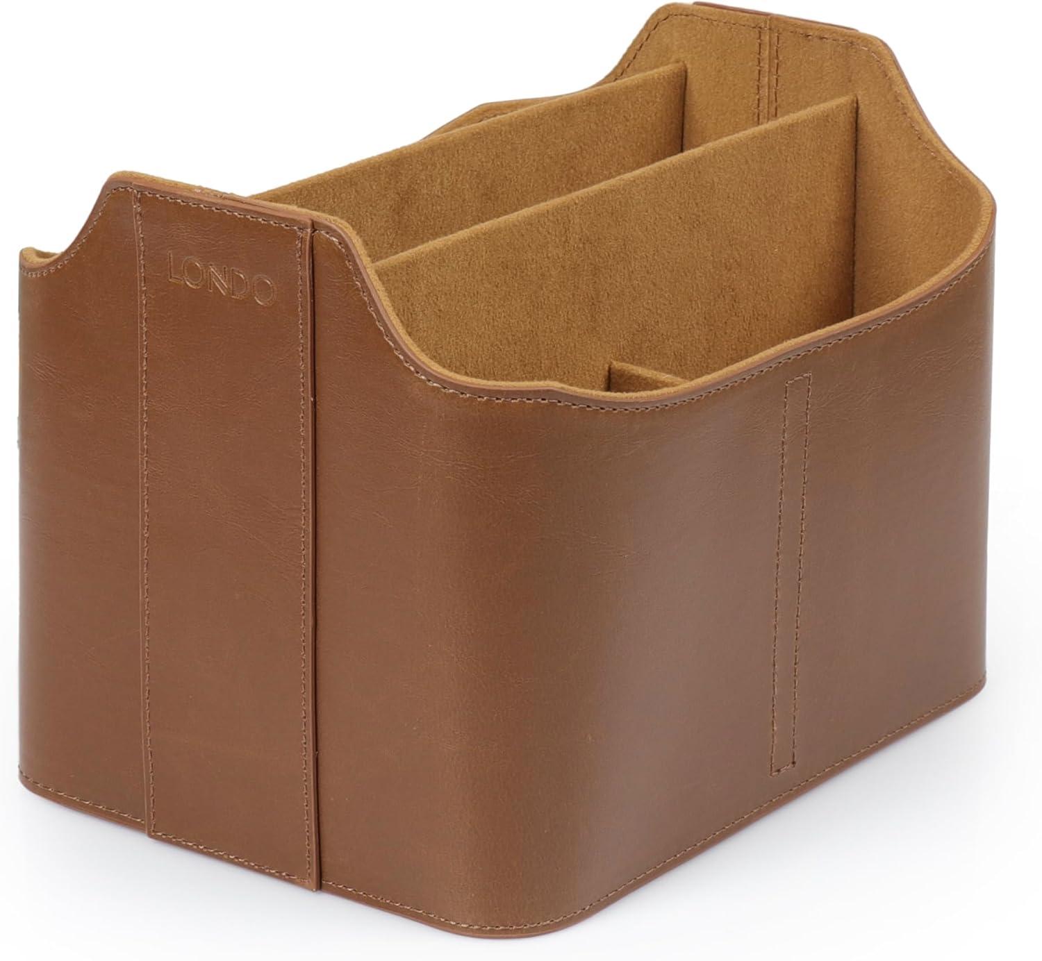 PU Leather Remote Control Holder, Office Supplies Desk Organizer with Tablet Slot, Makeup Brush and Utensils Cube, Large Capacity Desk Caddy With 5 Compartments