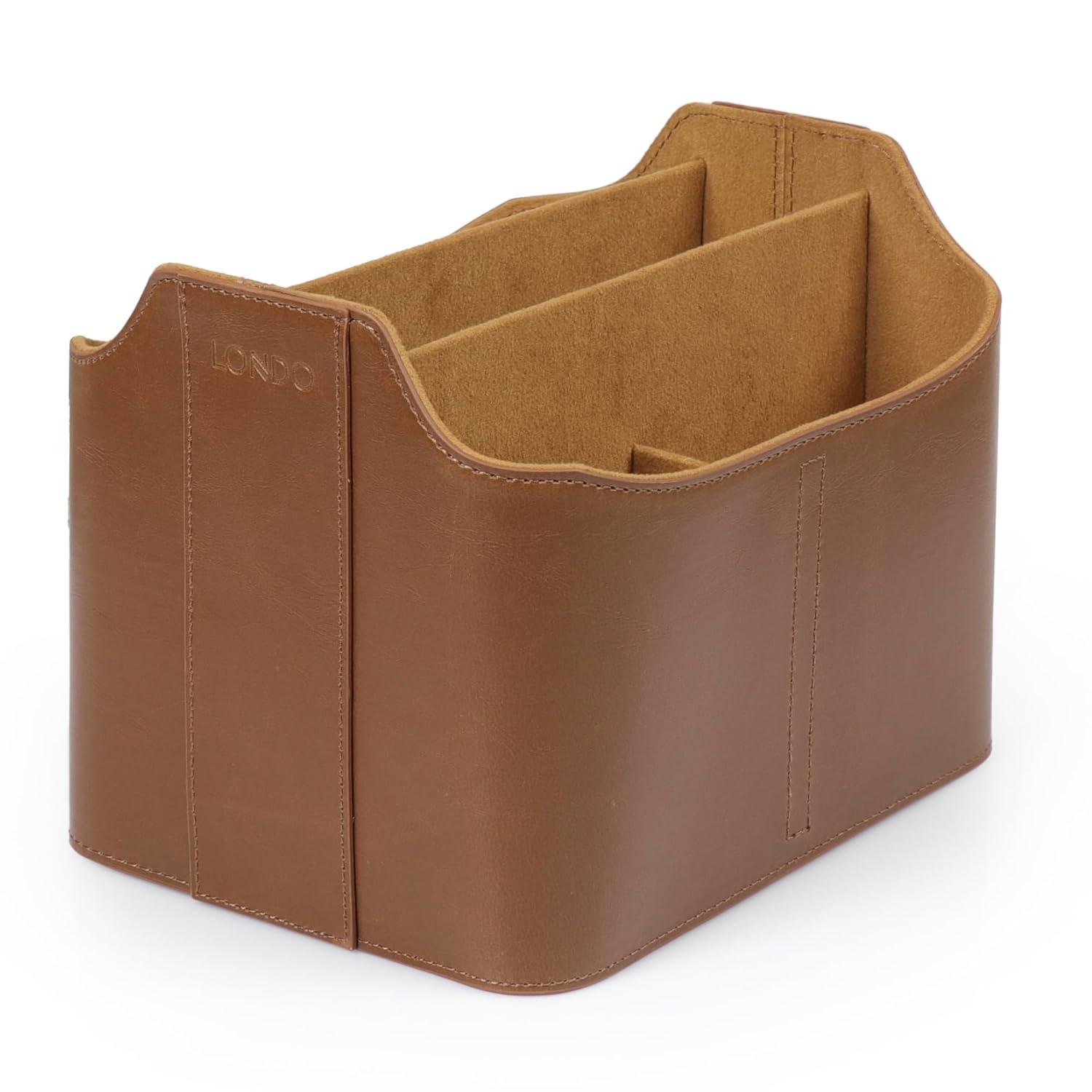 PU Leather Remote Control Holder, Office Supplies Desk Organizer with Tablet Slot, Makeup Brush and Utensils Cube, Large Capacity Desk Caddy With 5 Compartments