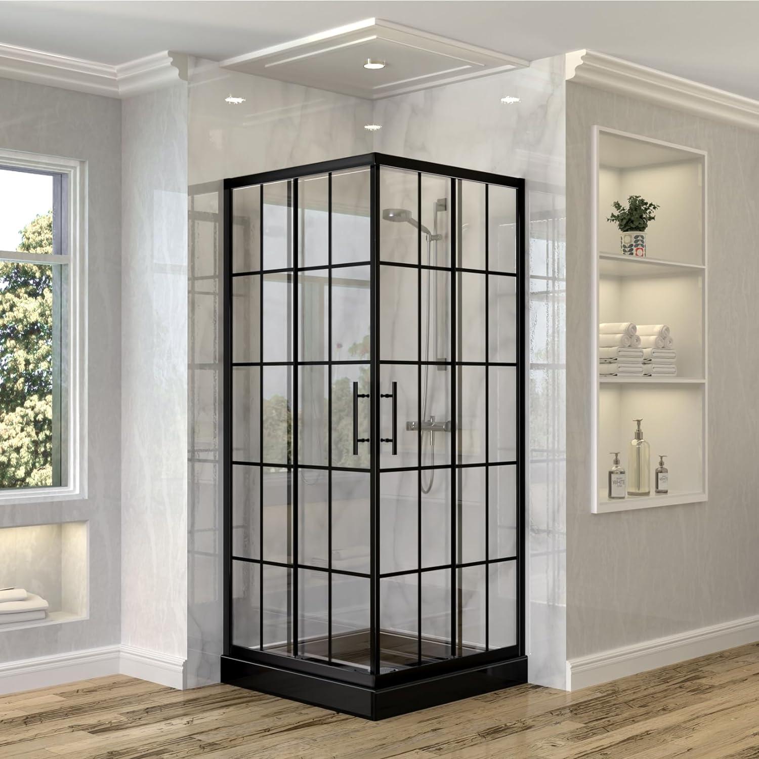 Matte Black Frameless Corner Shower Enclosure with Clear Glass