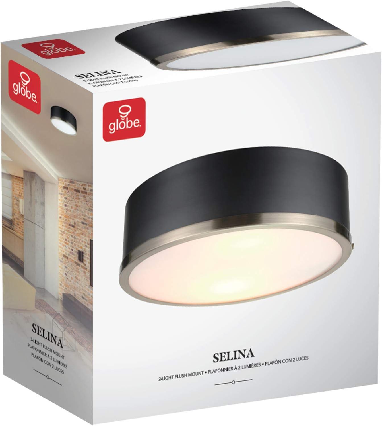 Selina 14" Matte Black Modern Flush Mount with Frosted Glass Shade