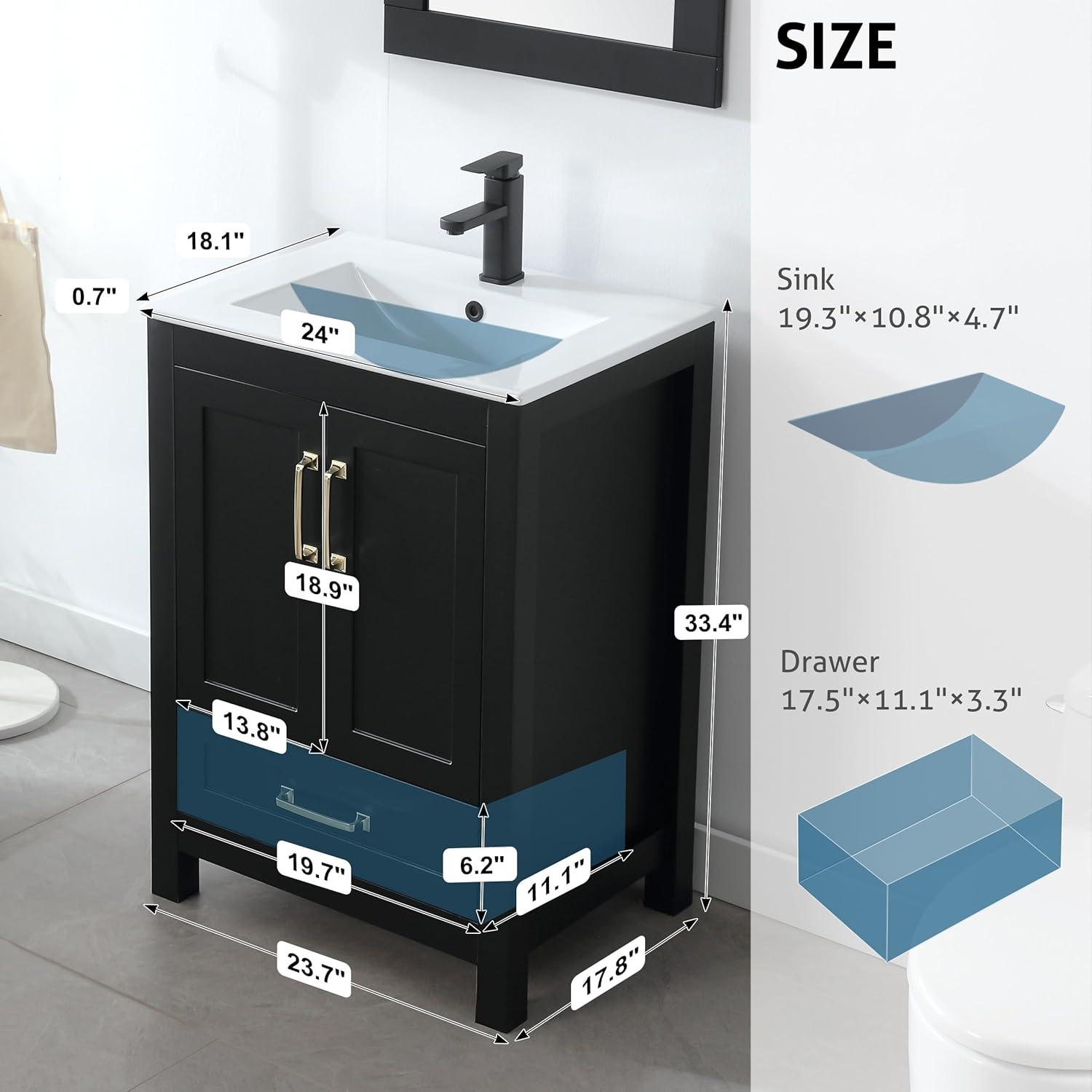 Eclife 18" Black Bathroom Vanity Set with Ceramic Sink Top, Water Saving Faucet Drain