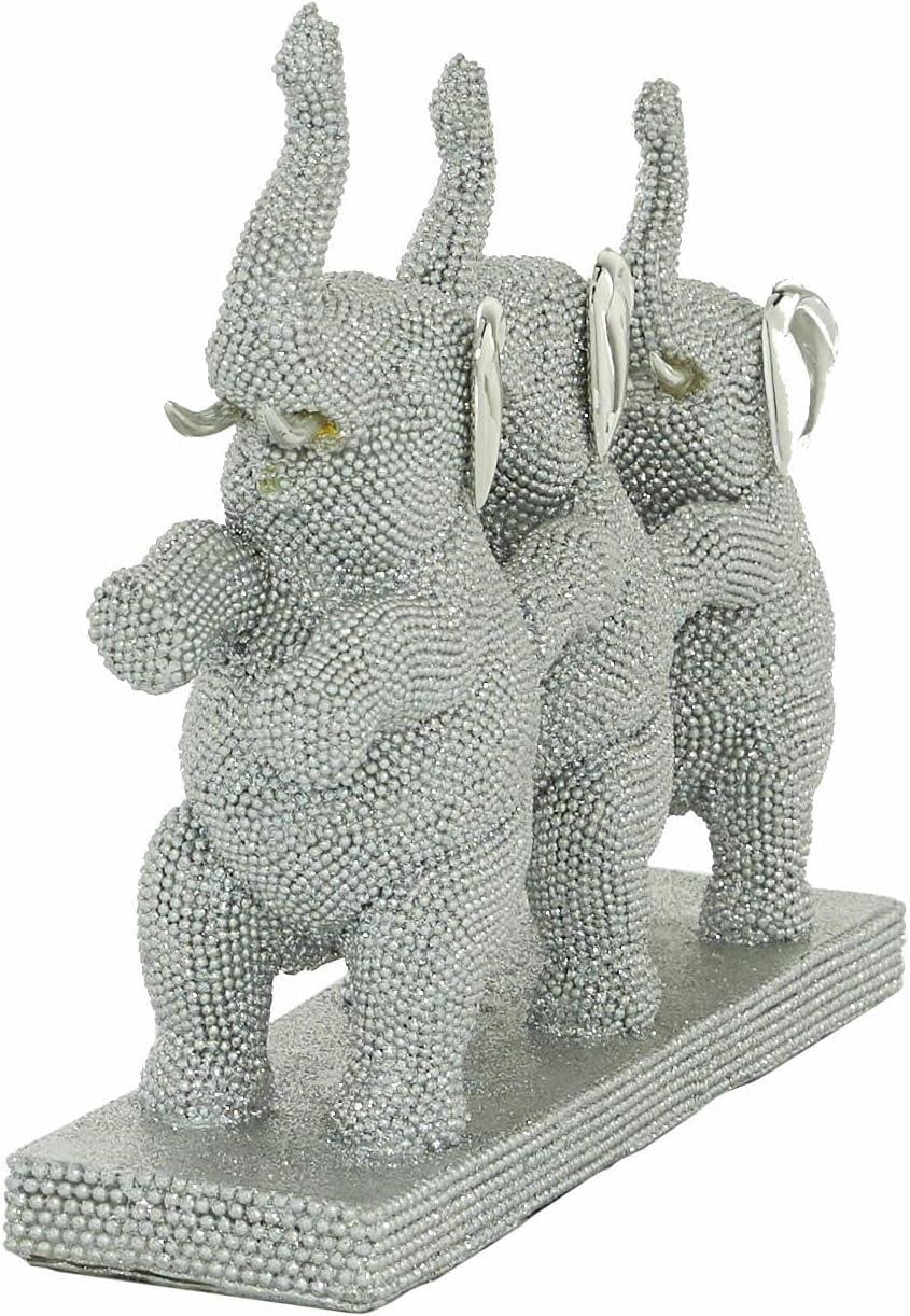 11" x 9" Silver Polystone Elephant Sculpture, by DecMode