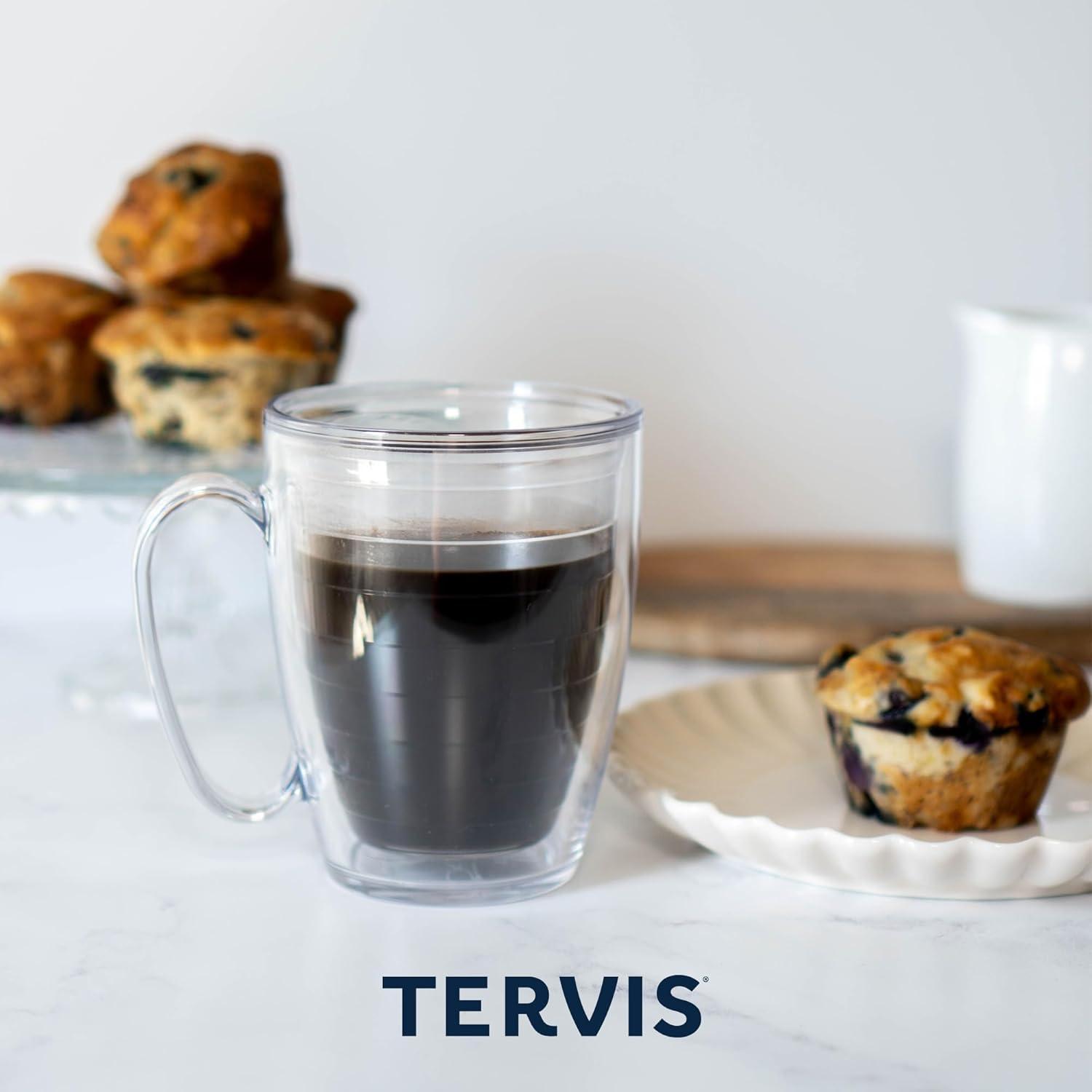 Tervis Clear & Colorful Lidded Made in USA Double Walled Insulated Tumbler Travel Cup Keeps Drinks Cold & Hot, 16oz Mug, Brown Lid