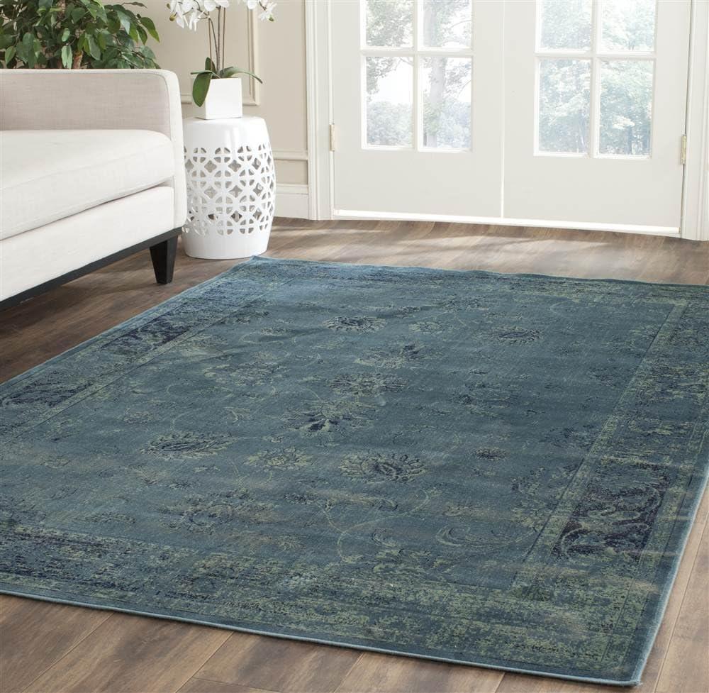 Vintage VTG117 Power Loomed Indoor Skid-Resistant Area Rug - Turquoise/Multi - 6'7"x9'2" - Safavieh