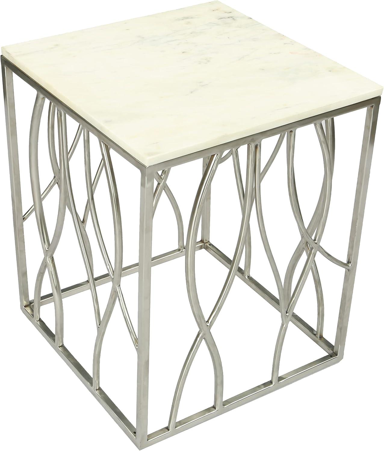 Roundhill Furniture Kameral Square Marble End Table with Stainless Steel Base