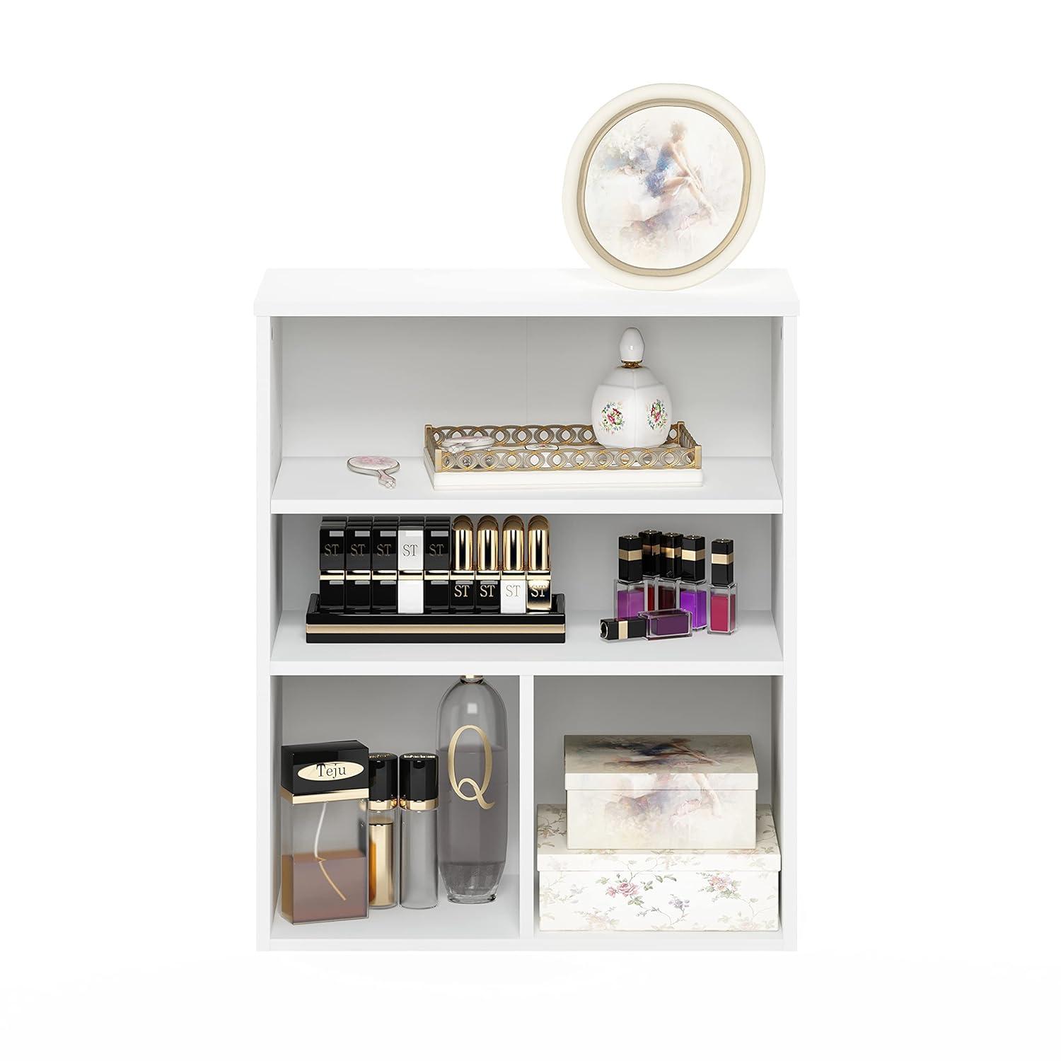 Furinno 3-Tier Open Bookcase Multipurpose Display Rack 3-Cube Storage Bookshelf Cabinet with Adjustable Shelves,White