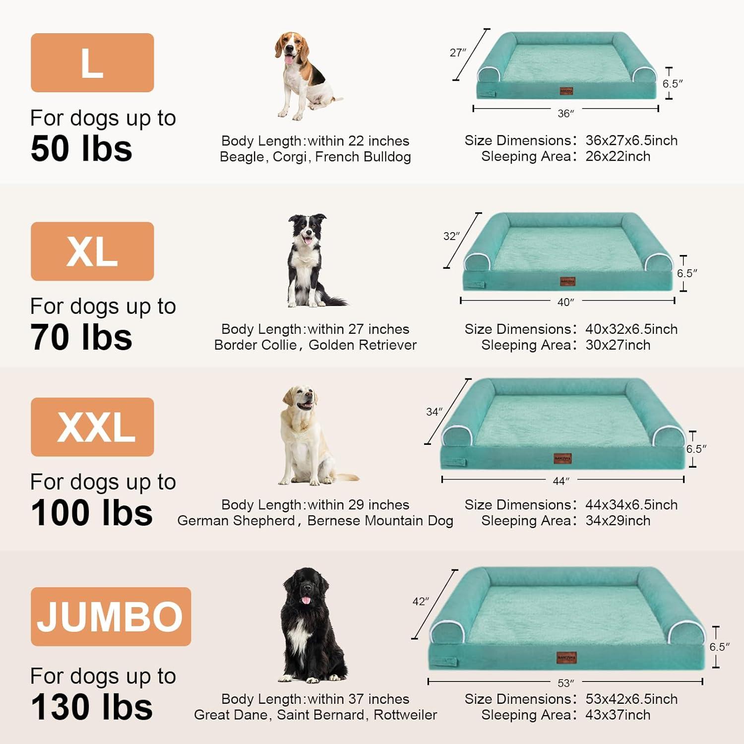 Large Dog Bed Orthopedic Washable: Beds Bolster XL Bed Big XLarge Dogs Memory Foam Sofa Couch Waterproof Removable Cover - Brown