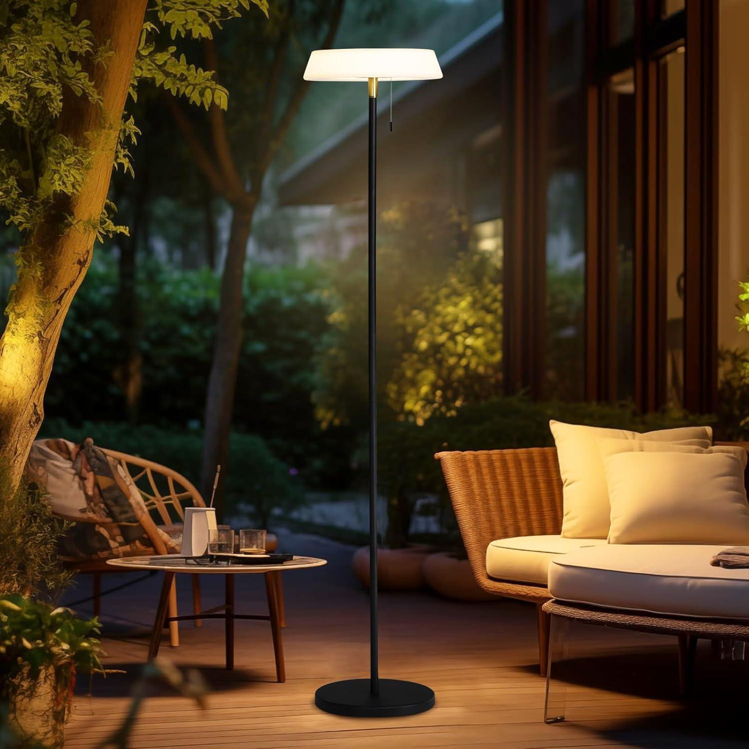 Solar LED Outdoor Floor Lamp Waterproof, 3 Level Dimmable Floor Night Light, Portable Cordless USB Rechargeable, for Home/Deck/Garden/Patio (Khaki)