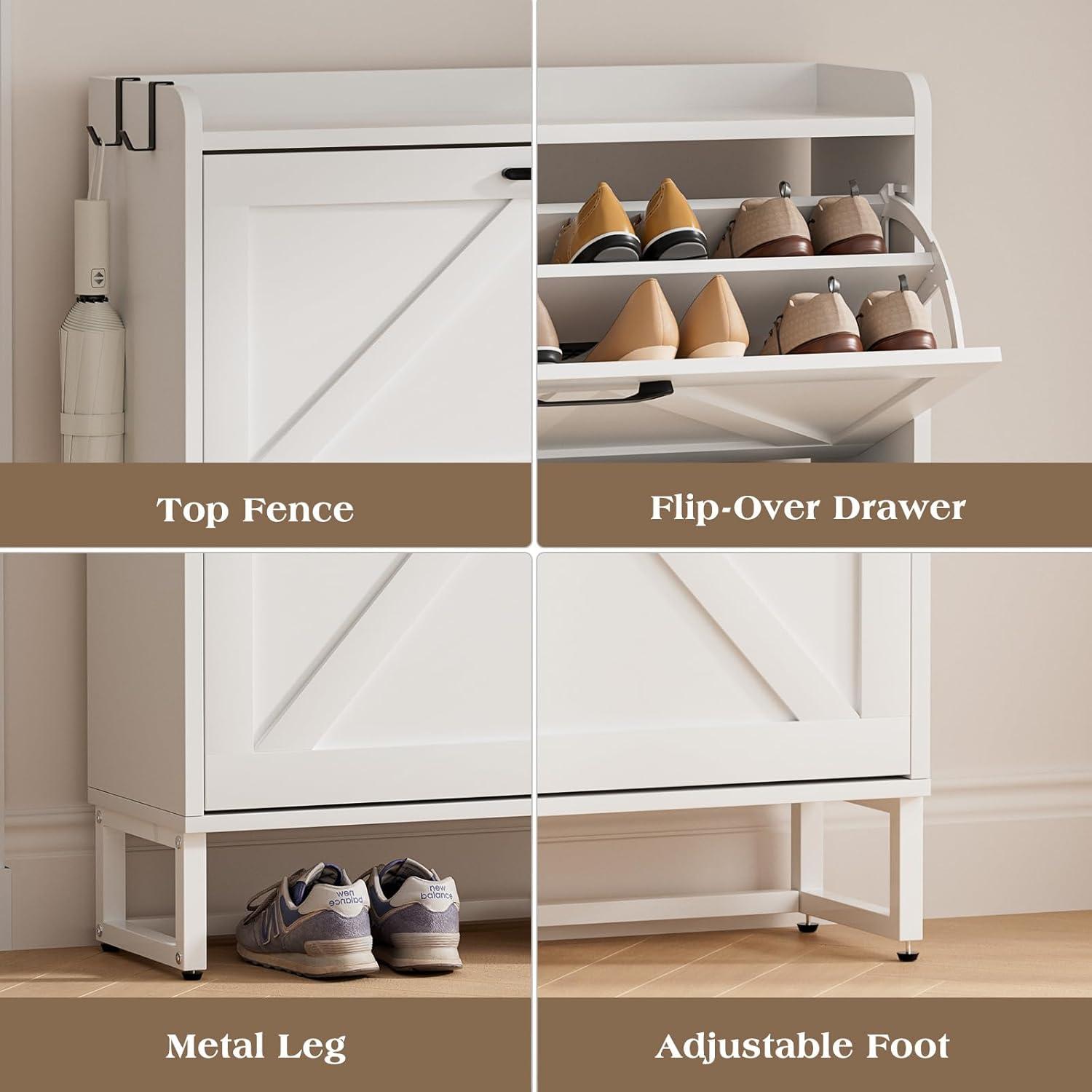 Gracie Oaks Shoe Cabinet With 2 Flip Drawers, Narrow Shoe Cabinet Hidden Shoe Rack Freestanding Shoe Cabinet Organizer For Entryway, Hallway