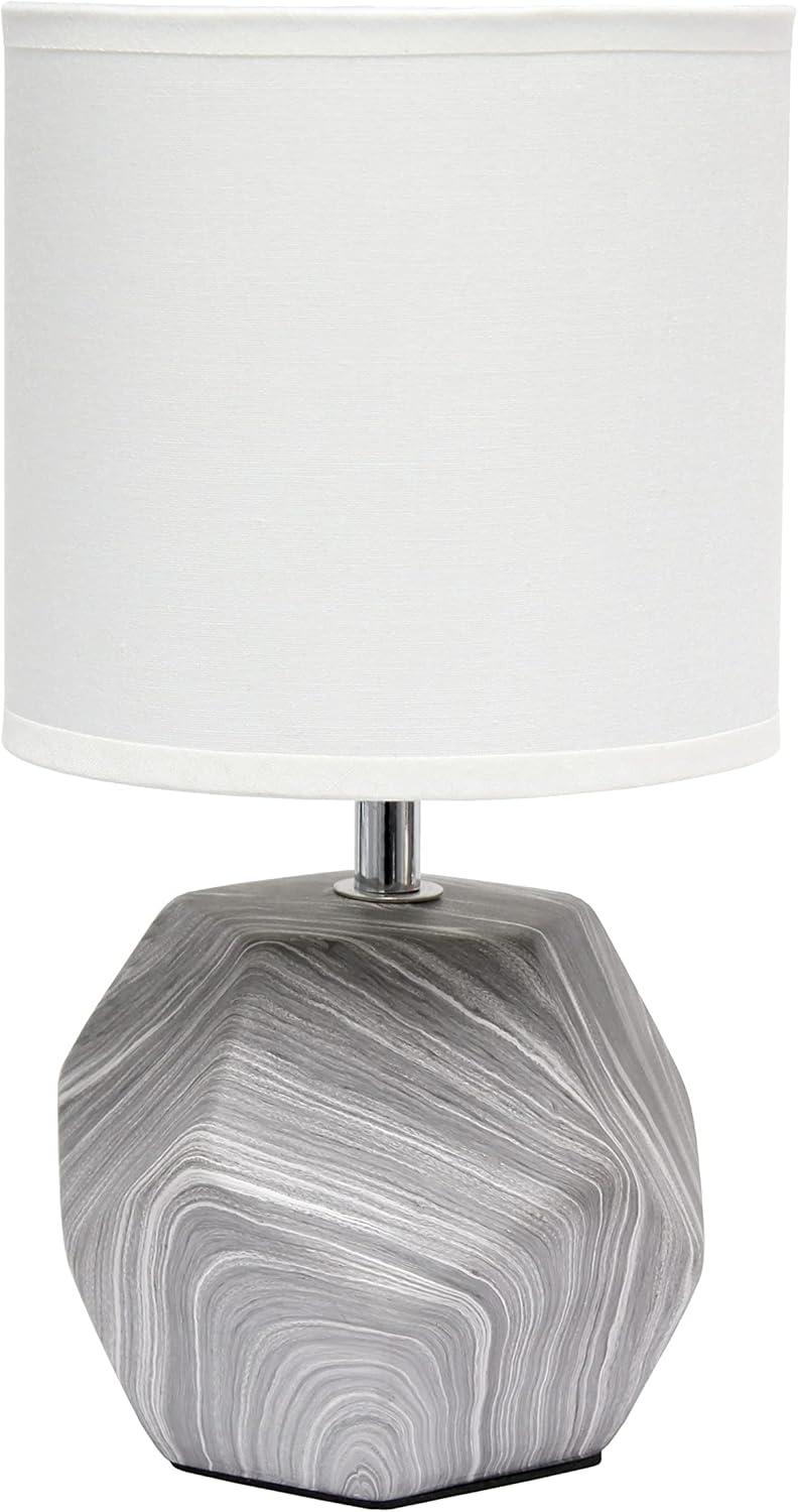 Simple Designs Round Prism Mini Table Lamp with Matching Fabric Shade Gray/White : Ceramic Base, ETL Listed, No Assembly Required