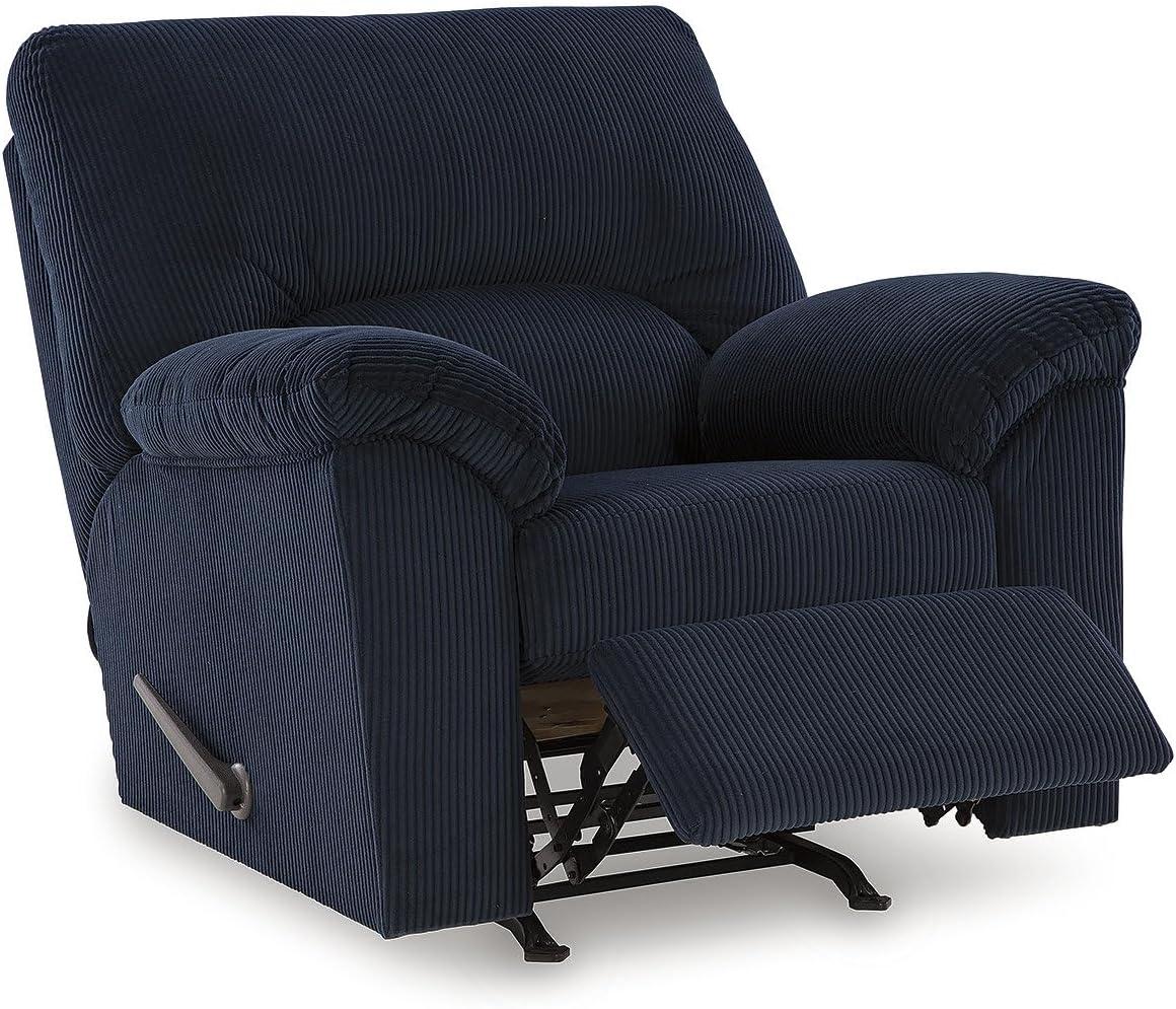 Navy Blue Corduroy Contemporary Recliner with Pillow-Top Arms