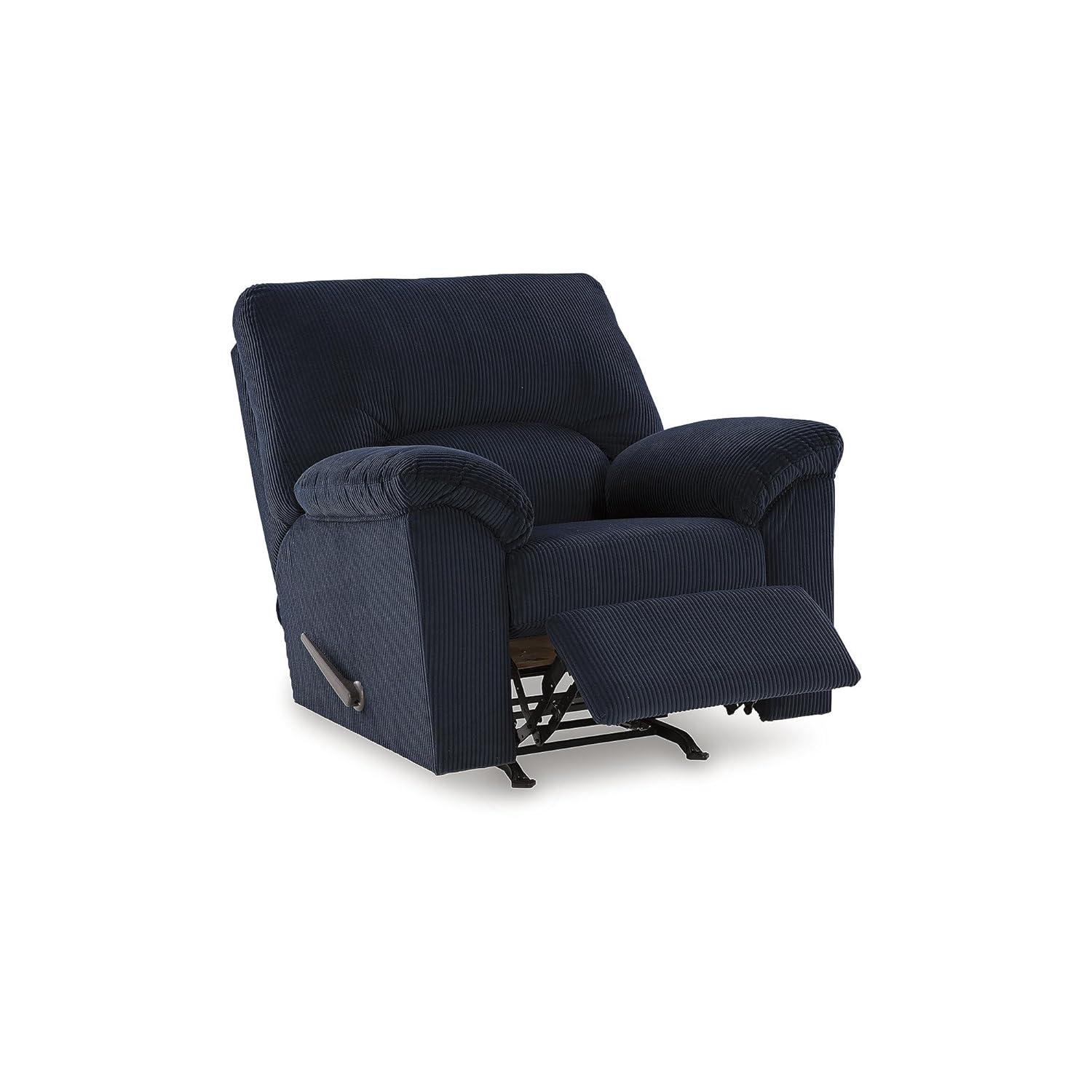 Navy Blue Corduroy Contemporary Recliner with Pillow-Top Arms