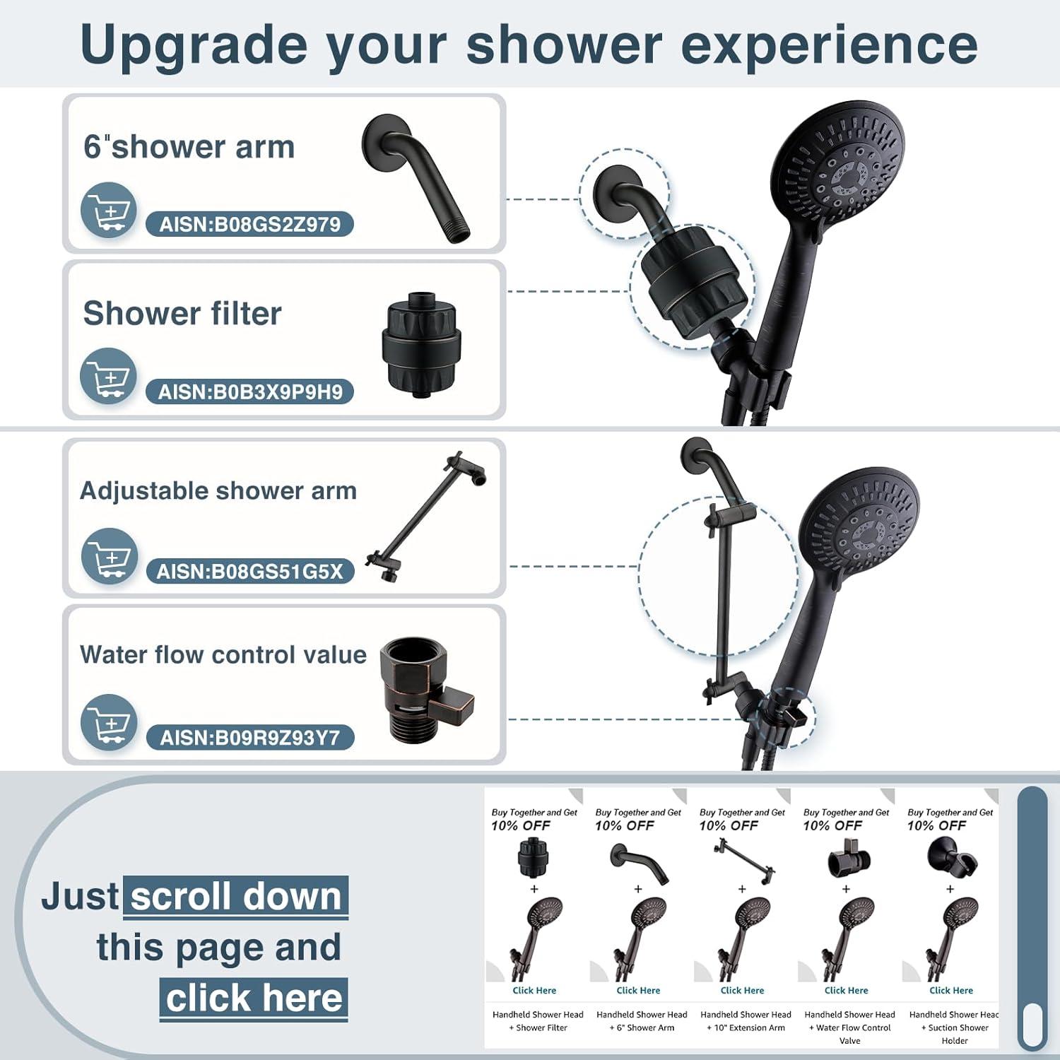 BRIGHT SHOWERS 9 Spray Settings Handheld Shower Head Set High Pressure Oil-Rubbed Bronze Hand Held Showerhead with 60 Inch Flexible Shower Hose and Adjustable Shower Arm Mount Bracket