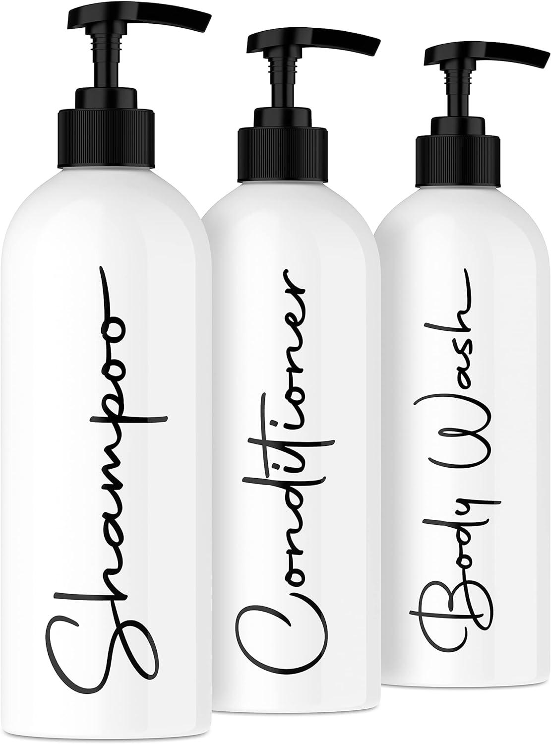 White BPA-Free 16oz Refillable Shampoo and Conditioner Bottles Set