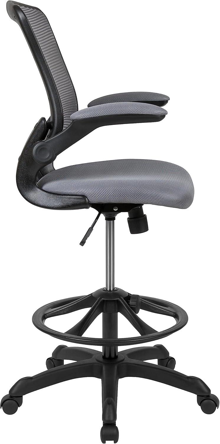 Flash Furniture Mid-Back Mesh Ergonomic Drafting Chair with Adjustable Foot Ring and Flip-Up Arms