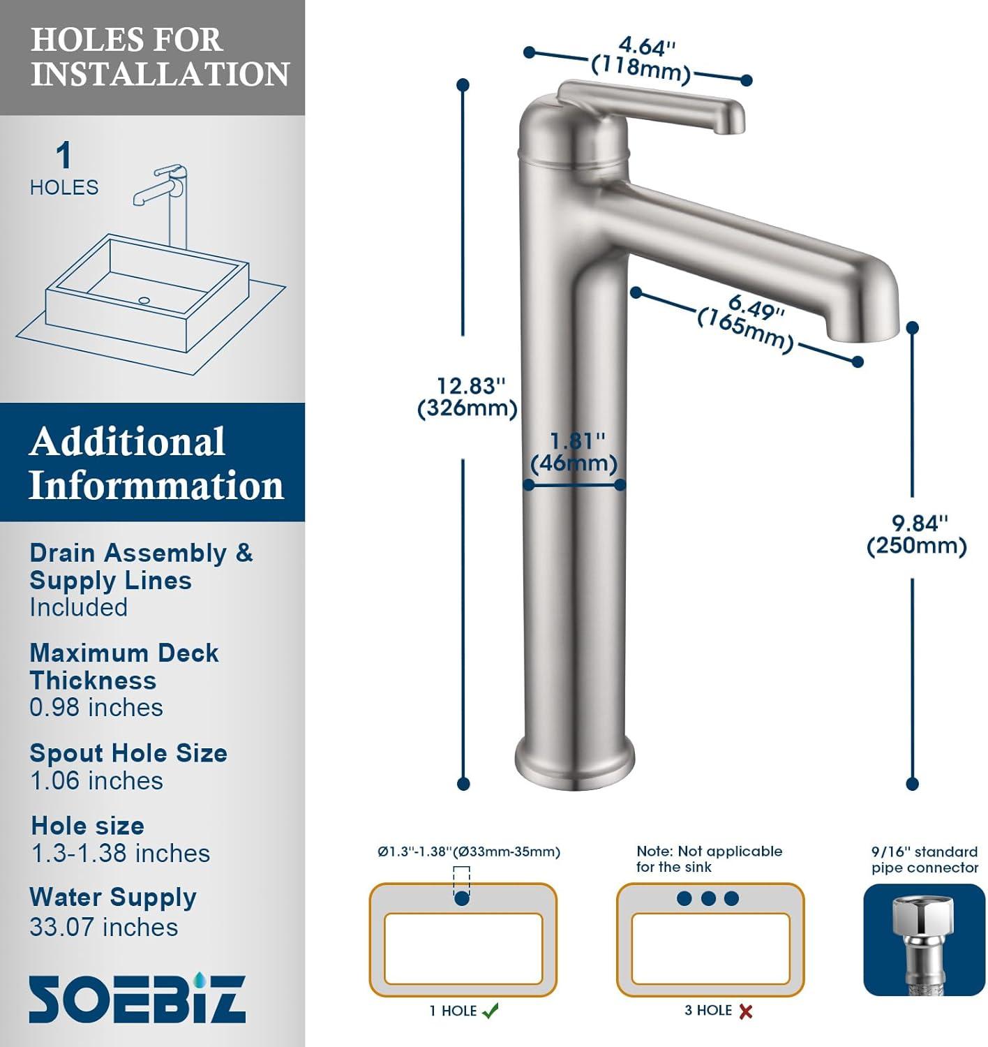 PRIMICOL YYY5G1D Bathroom faucet single hole with pop-up drain for 1-hole or 3-hole installation