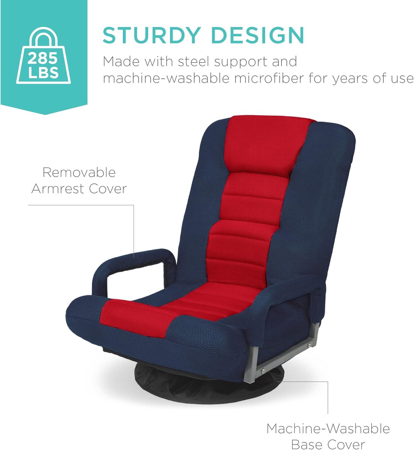 Best Choice Products 360-Degree Swivel Gaming Floor Chair w/ Armrest Handles, Foldable Adjustable Backrest - Blue/Red