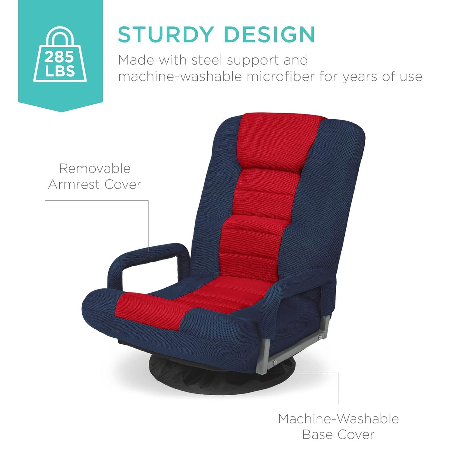 Best Choice Products 360-Degree Swivel Gaming Floor Chair w/ Armrest Handles, Foldable Adjustable Backrest - Blue/Red