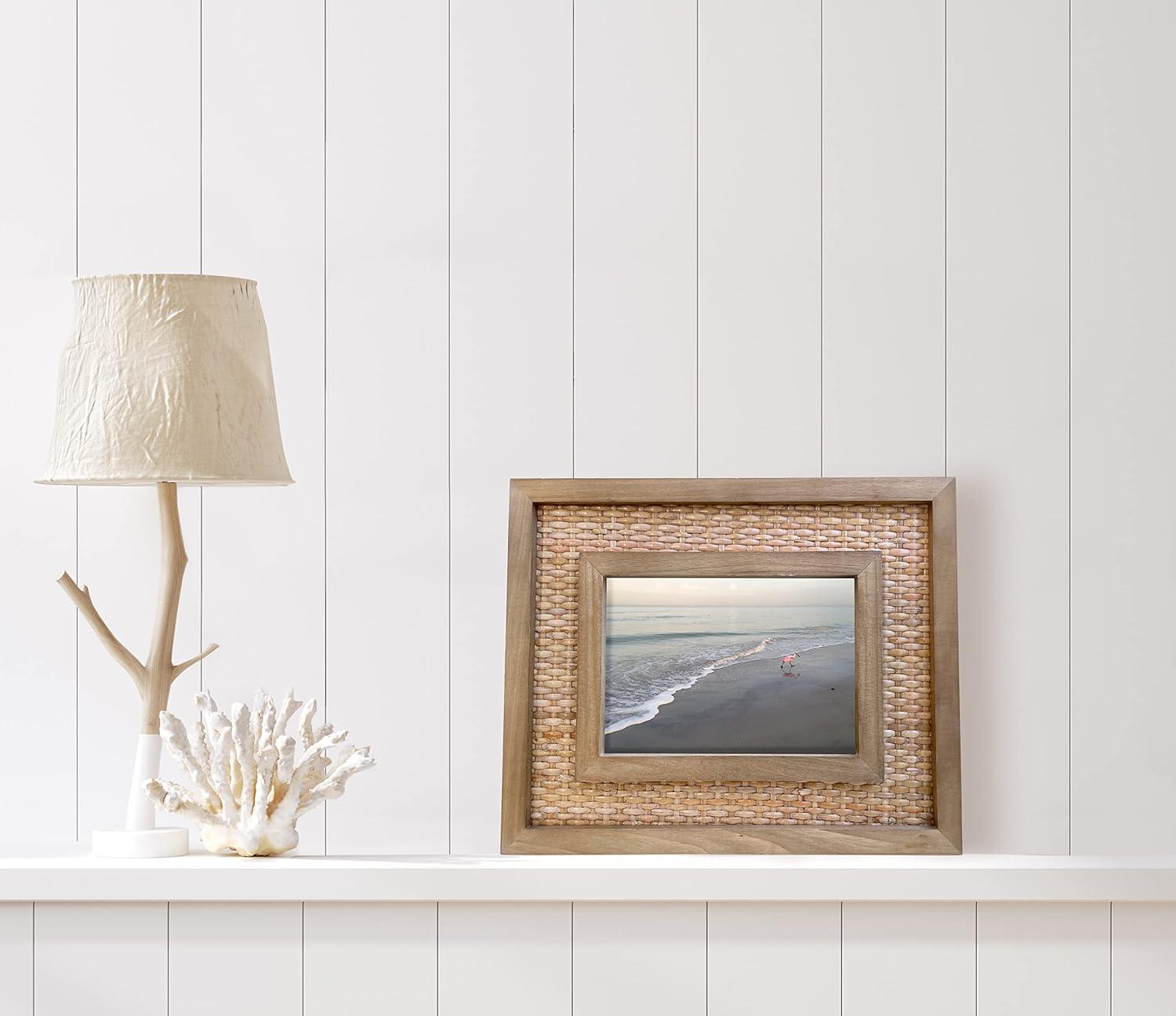 Rattan and Wood Picture Frame for 5x7 Inch Photos | Coastal or Boho Picture Frame | Tabletop Stand and Wall Mount | Single Display or Gallery Wall