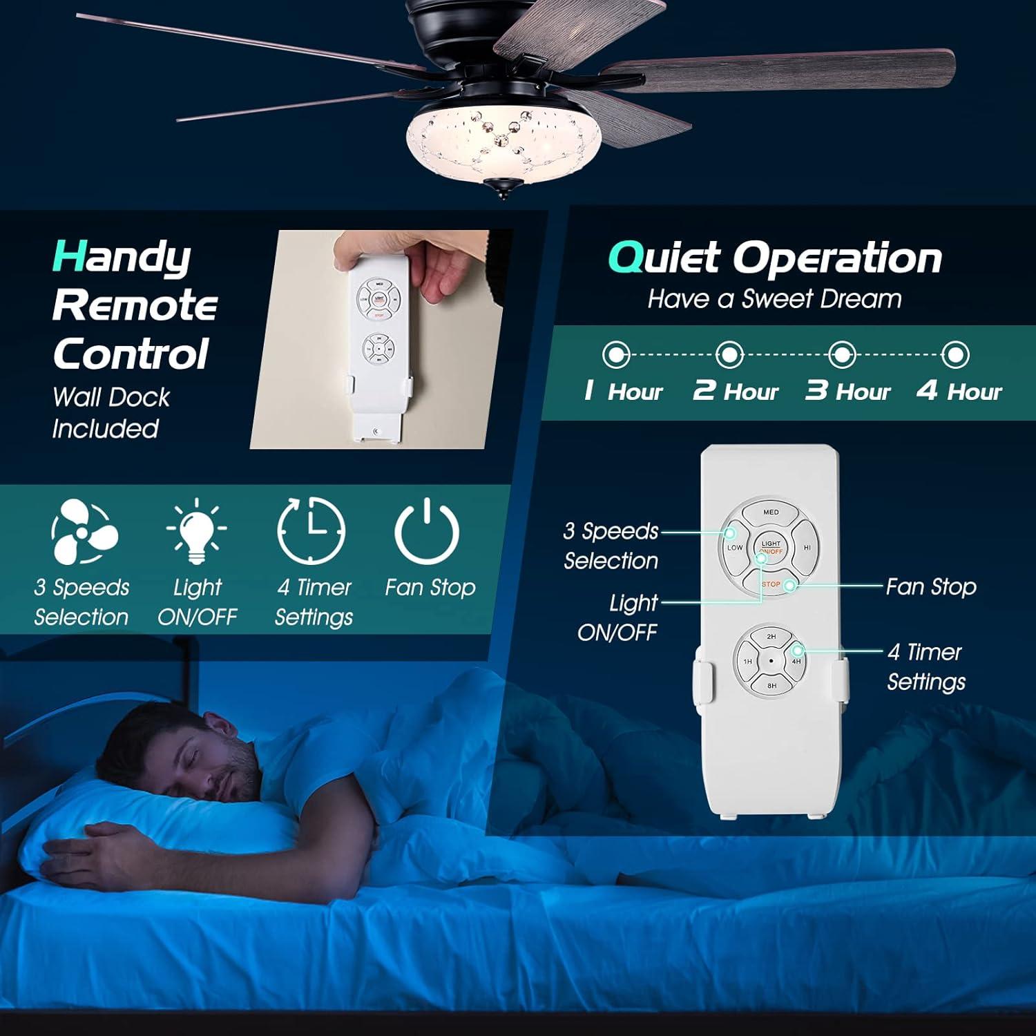 Tangkula 52" Retro Ceiling Fan w/ Remote Control 3 Wind Speeds & 5 Reversible Blades Grey