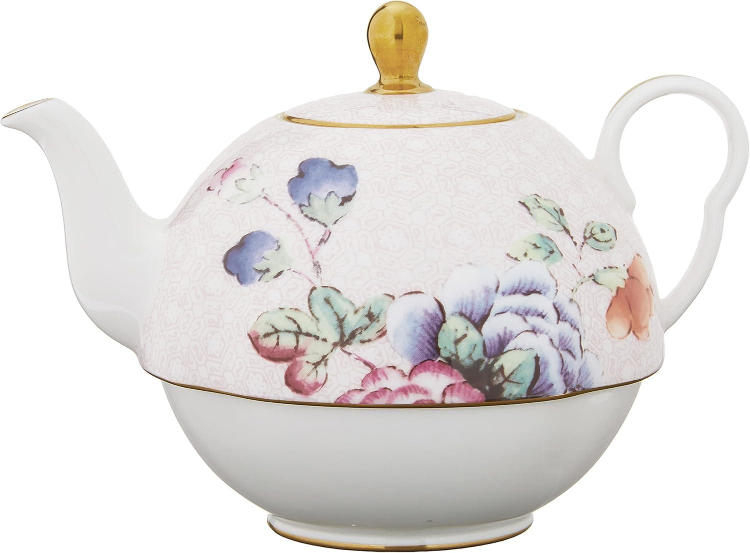 Floral Multicolor Bone China Teapot and Teacup Set