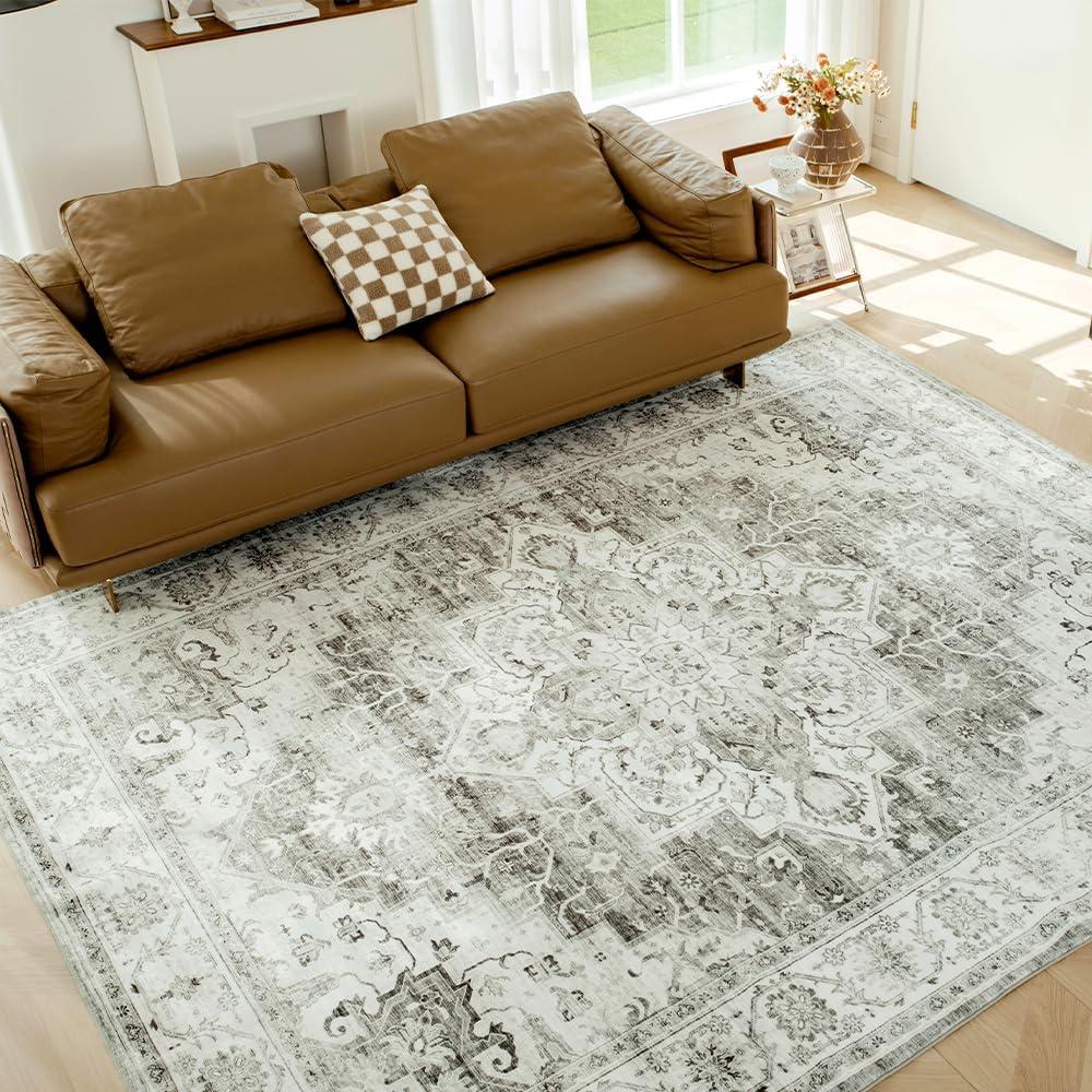 Gray 5' x 7' Vintage Washable Non-Slip Area Rug