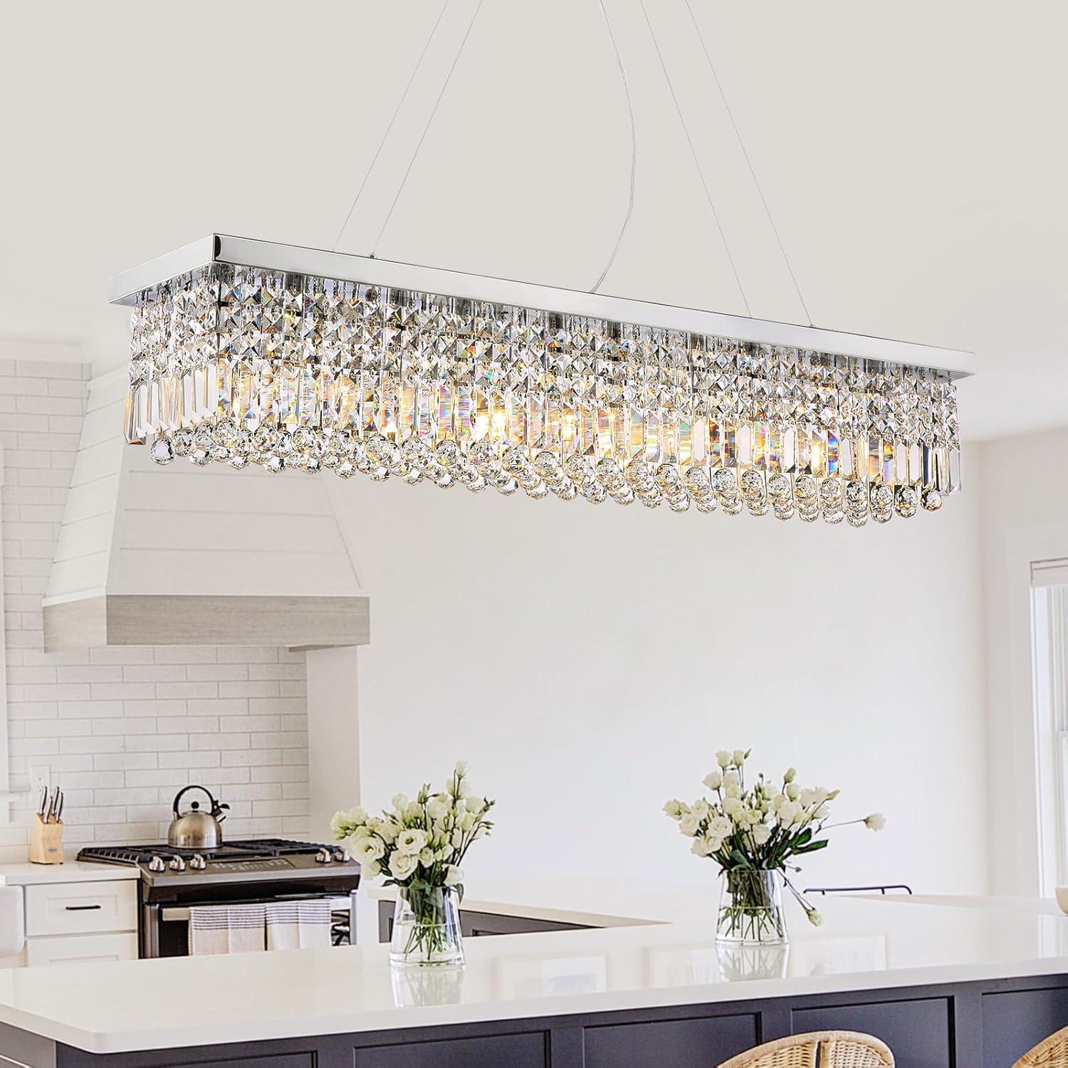 HOOMEDELIER Crystal Chandelier,Modern LED Chandelier,Adjustable Pendant Fixture for Dining Room