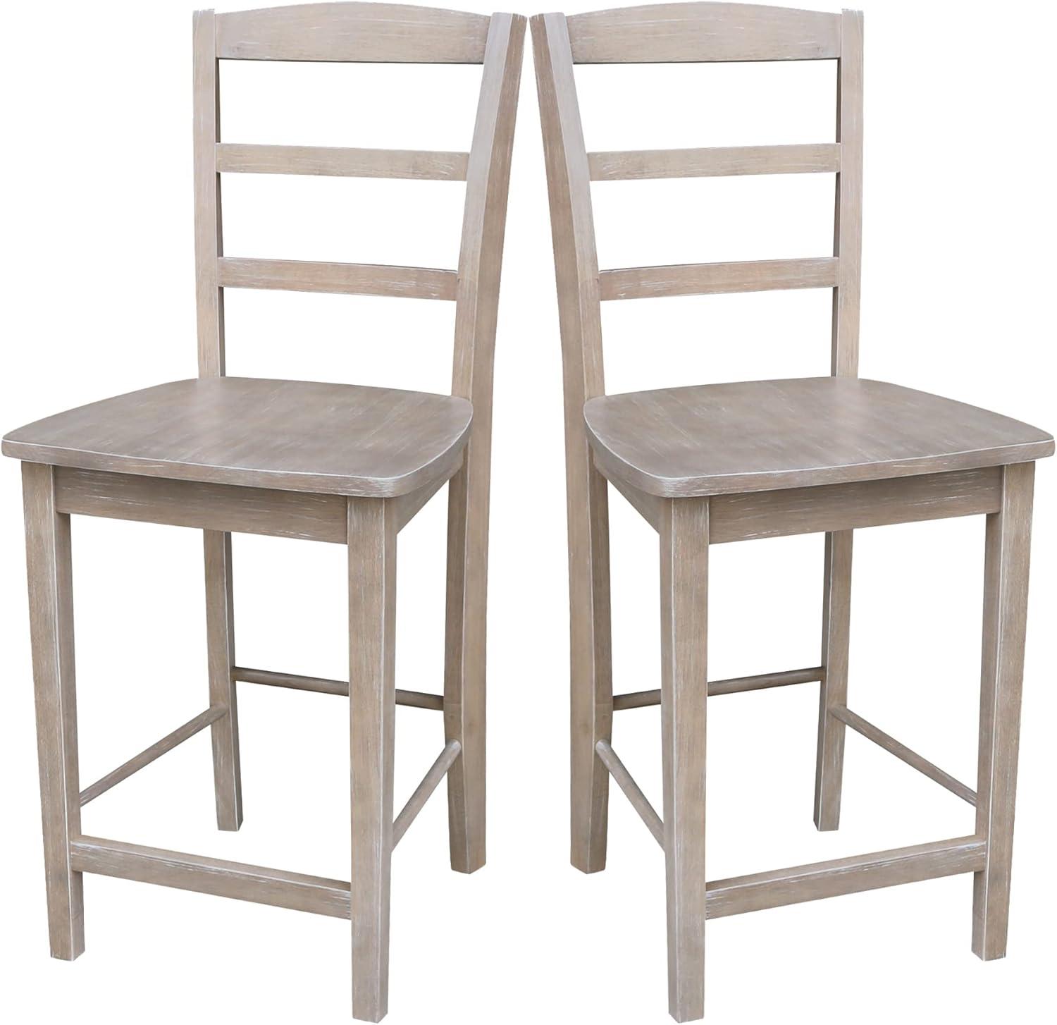 International Concepts 24" Madrid Counter Height Barstool Washed Gray/Taupe : Hardwood Ladder-Back, Spot Clean