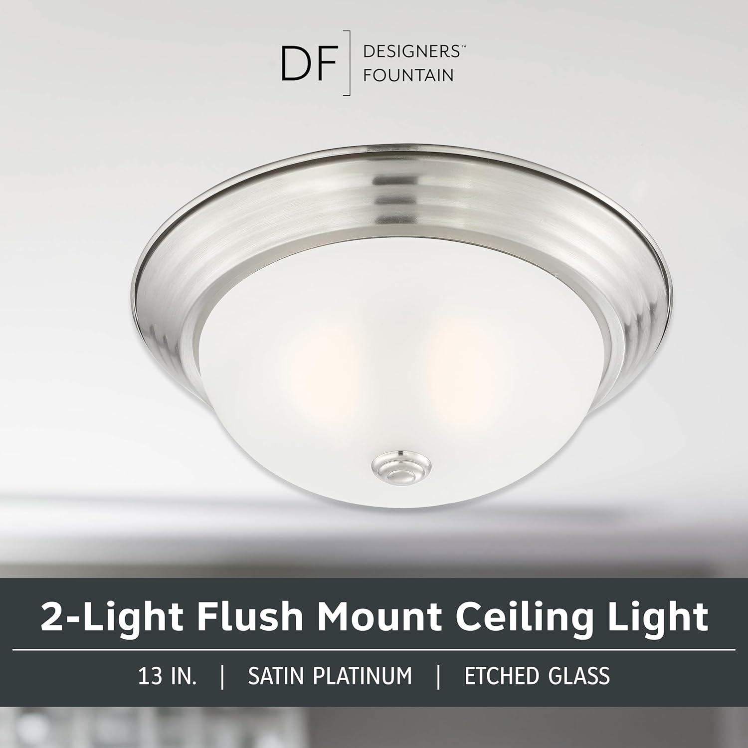 1257M-SP-W-Designers Fountain-13 Inch 2 Light Flush Mount-Satin Platinum Finish-Etched Glass Color