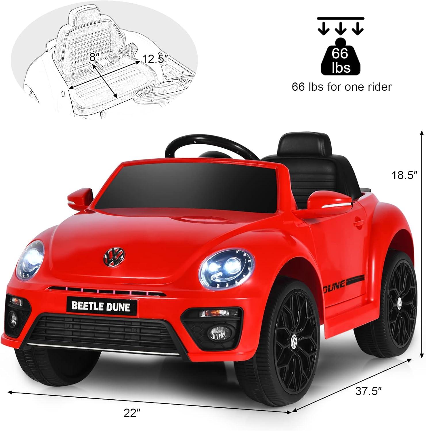 Costway 12V Kids Ride On Car Licensed Volkswagen Beetle with Remote Control & Music Red