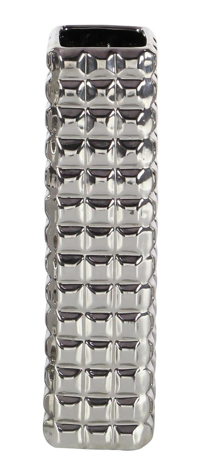 DecMode 4"W, 12"H Silver Ceramic Vase with Varying Patterns, Set of 3