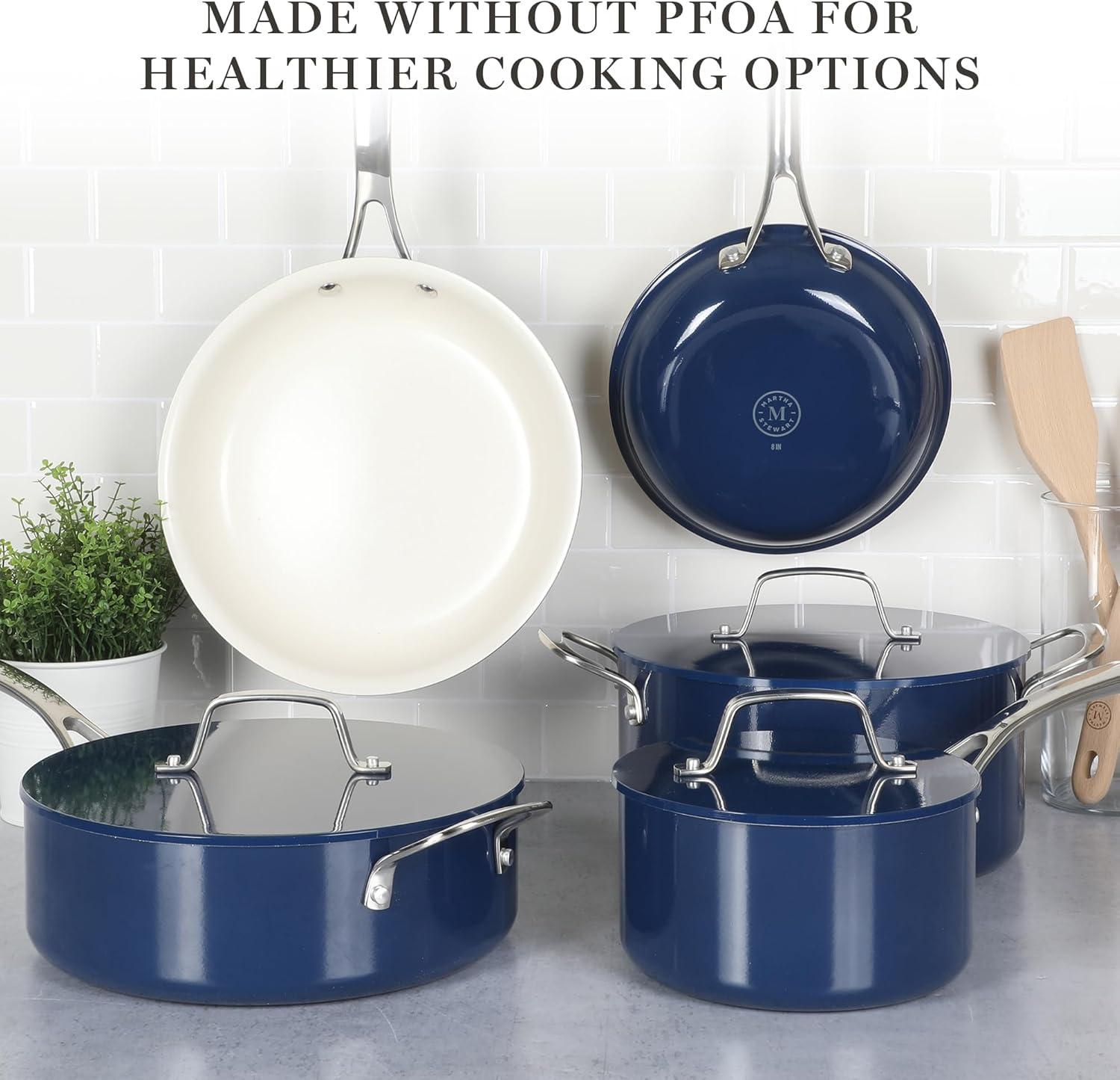 Navy Blue Enamel Aluminum Nonstick 10-Piece Cookware Set