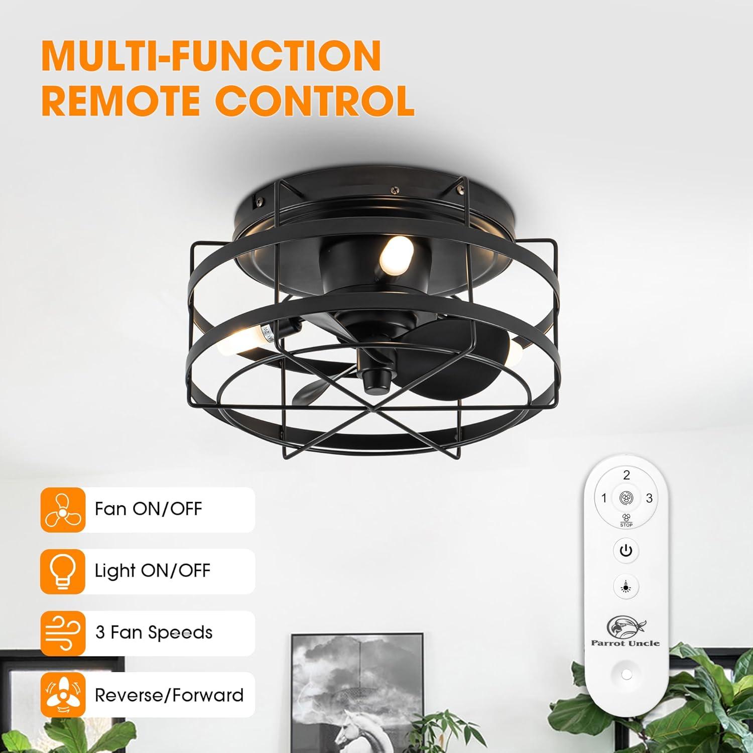 Parrot Uncle 12.2" Modern Black Bladeless Fan Flush Mount Ceiling Fan