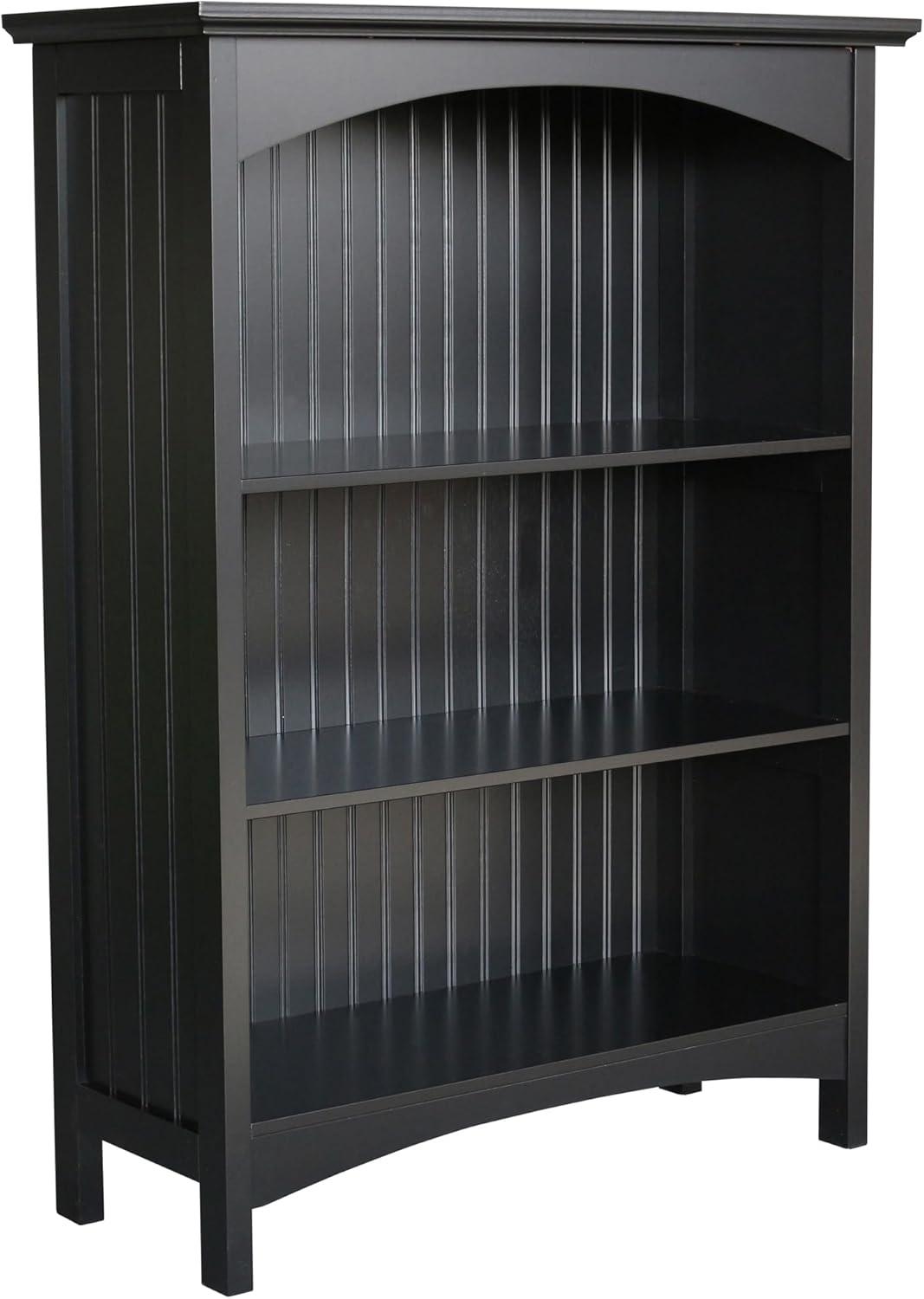 Black 40-Inch MDF 3-Tier Standard Bookcase with Arched Supports