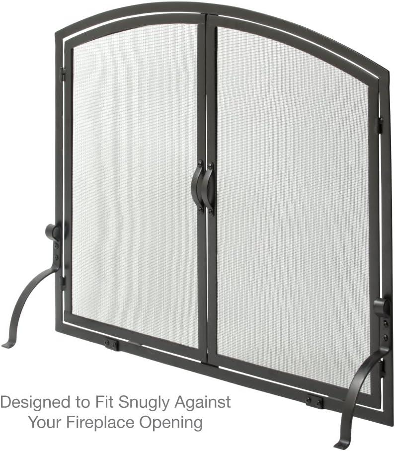 UniFlame Single Panel Black Wrought Iron Screen with Doors