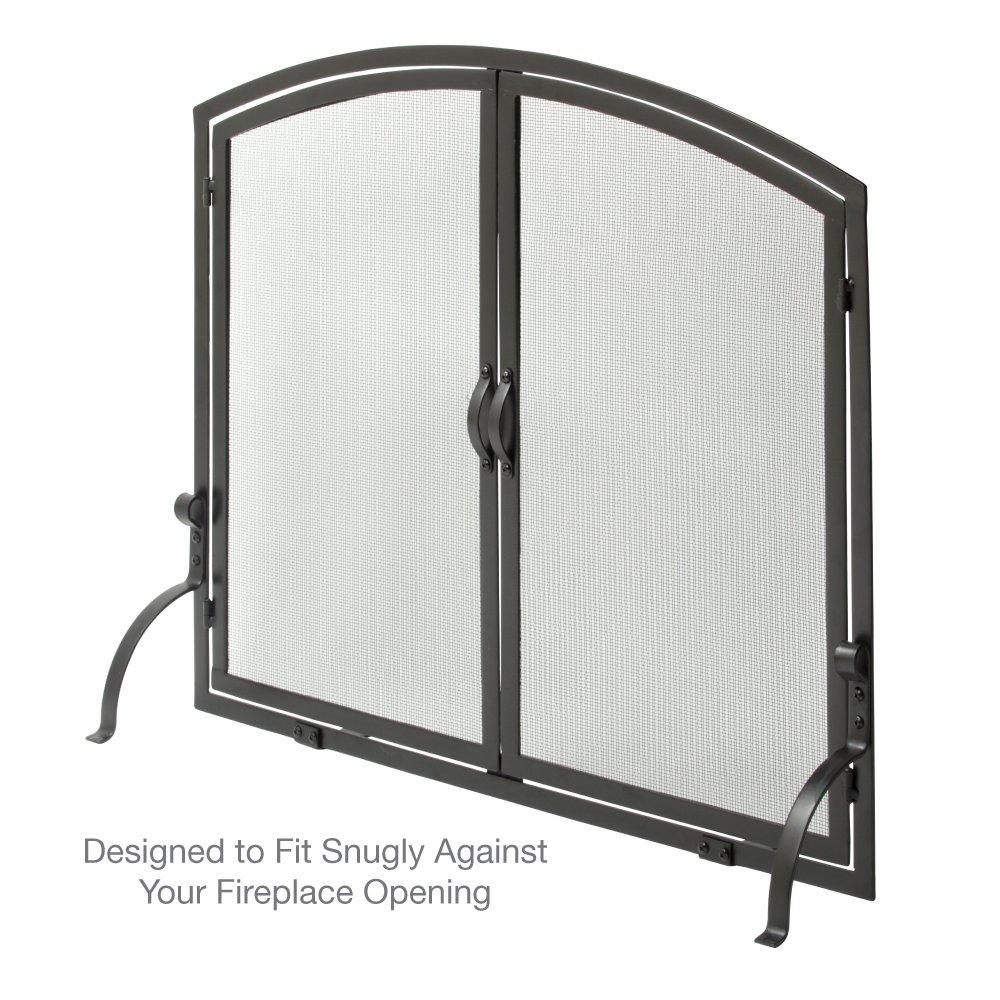UniFlame Single Panel Black Wrought Iron Screen with Doors