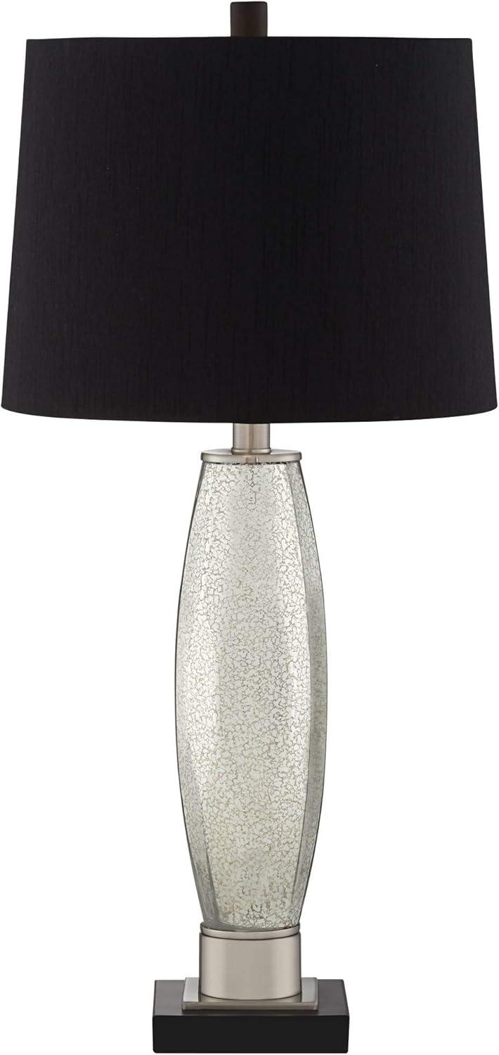 Regency Hill Landro Modern Mid Century Table Lamps 27 1/2" Tall Set of 2 Mercury Glass Black Drum Shade for Bedroom Living Room Bedside Office Family