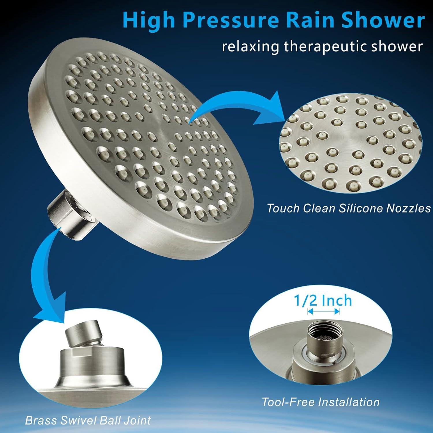 Brushed Nickel High Pressure Rain Shower Head with Arm