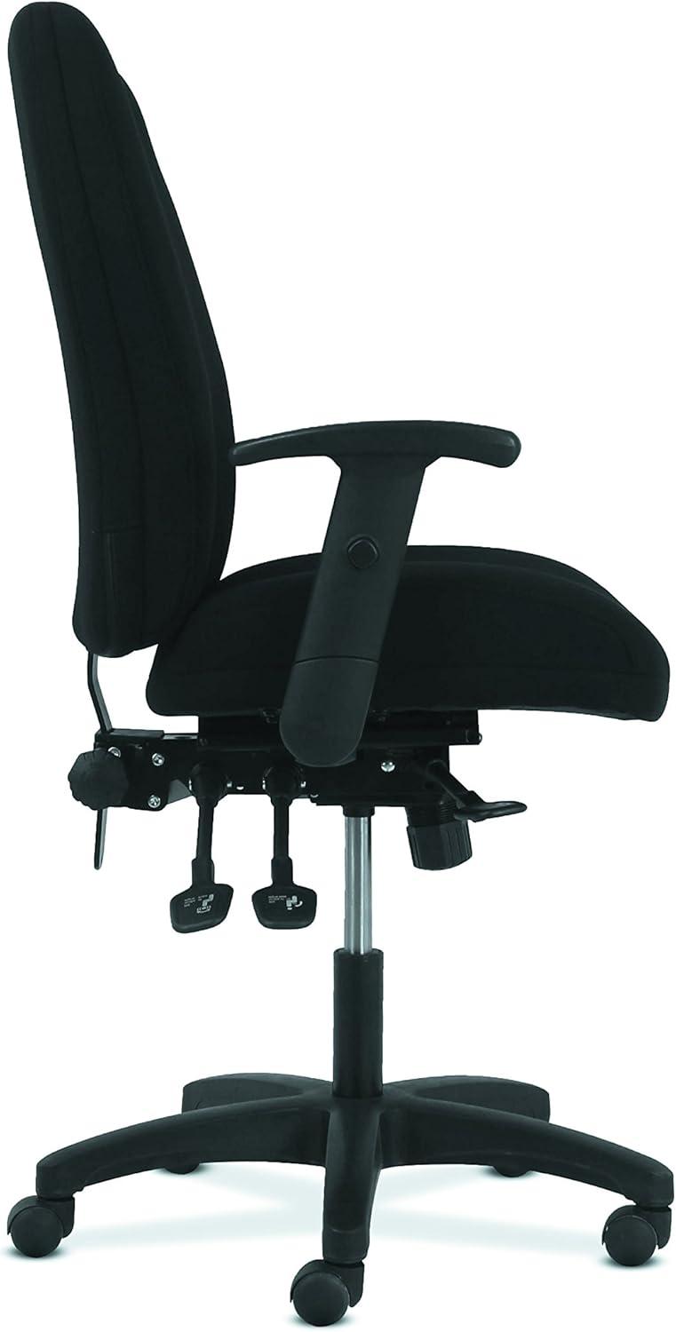 Modern High-Back Black Fabric Task Chair with Adjustable Arms