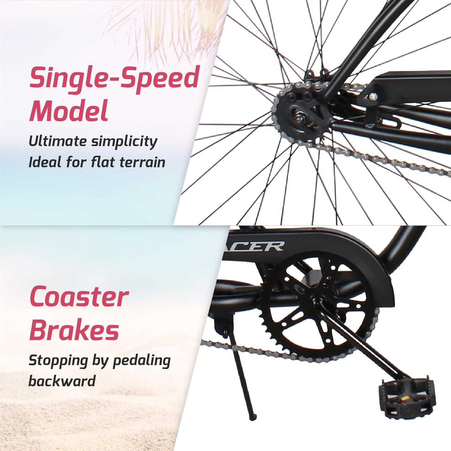 Tracer ACE Bicicleta de Playa de 26 Pulgadas para Mujer, Rosa, Velocidad Nica, Freno de Montaña, Bicicleta Urbana de Cercanías para Adultos