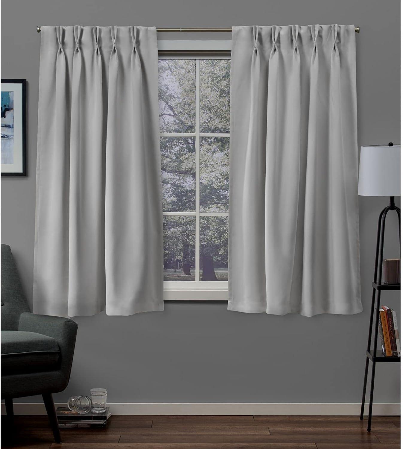 Exclusive Home Sateen Twill Woven Room Darkening Blackout Pinch Pleat/Hidden Tab Top Curtain Panel Pair, 63" Length, Silver