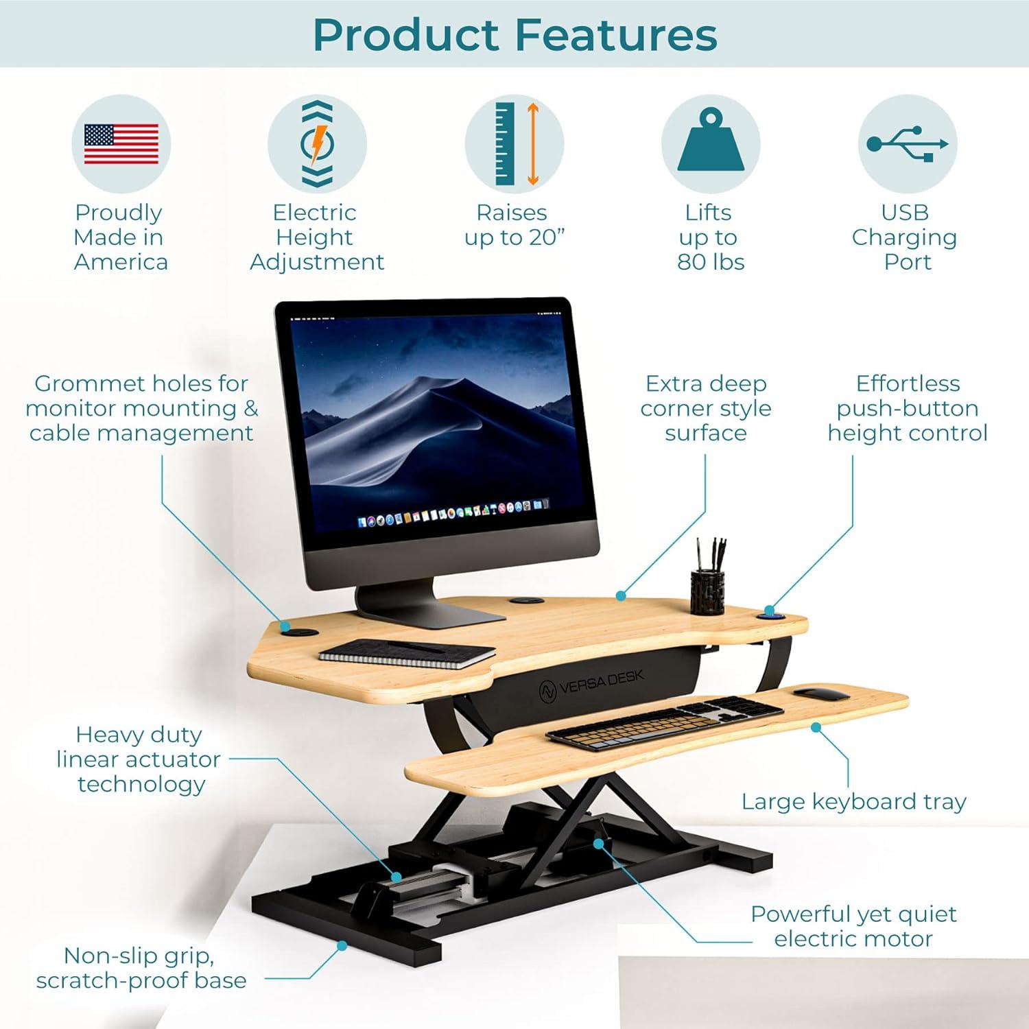 VersaDesk PowerPro 36" Electric Height Adjustable Corner Standing Desk Converter for Multi Monitor & Laptop Workstations