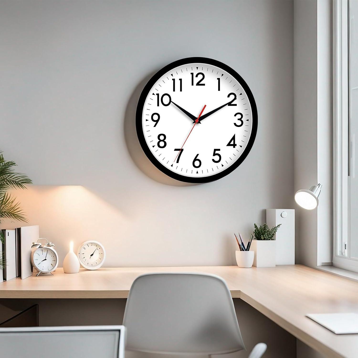 YEHOOM Wall Clock 10 Inch Silent Non-Ticking Modern Clocks Battery Operated - Analog Small Classic for Office, Home, Bathroom, Kitchen, Bedroom, School, Living Room(Black)