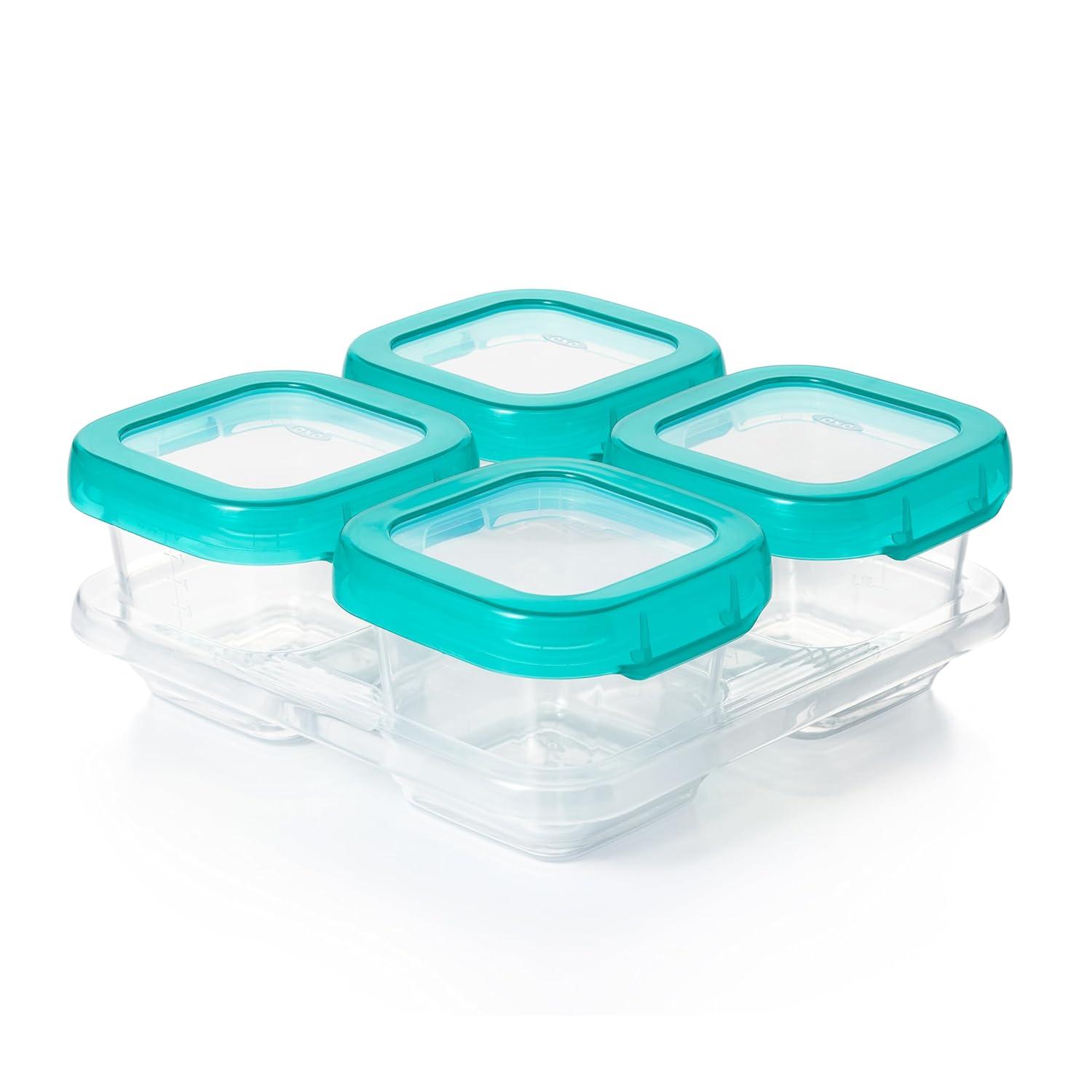 OXO Tot Baby Blocks Food Storage Containers, 6 oz, Teal, 4-pack, for Infants Ages 0-12 Months