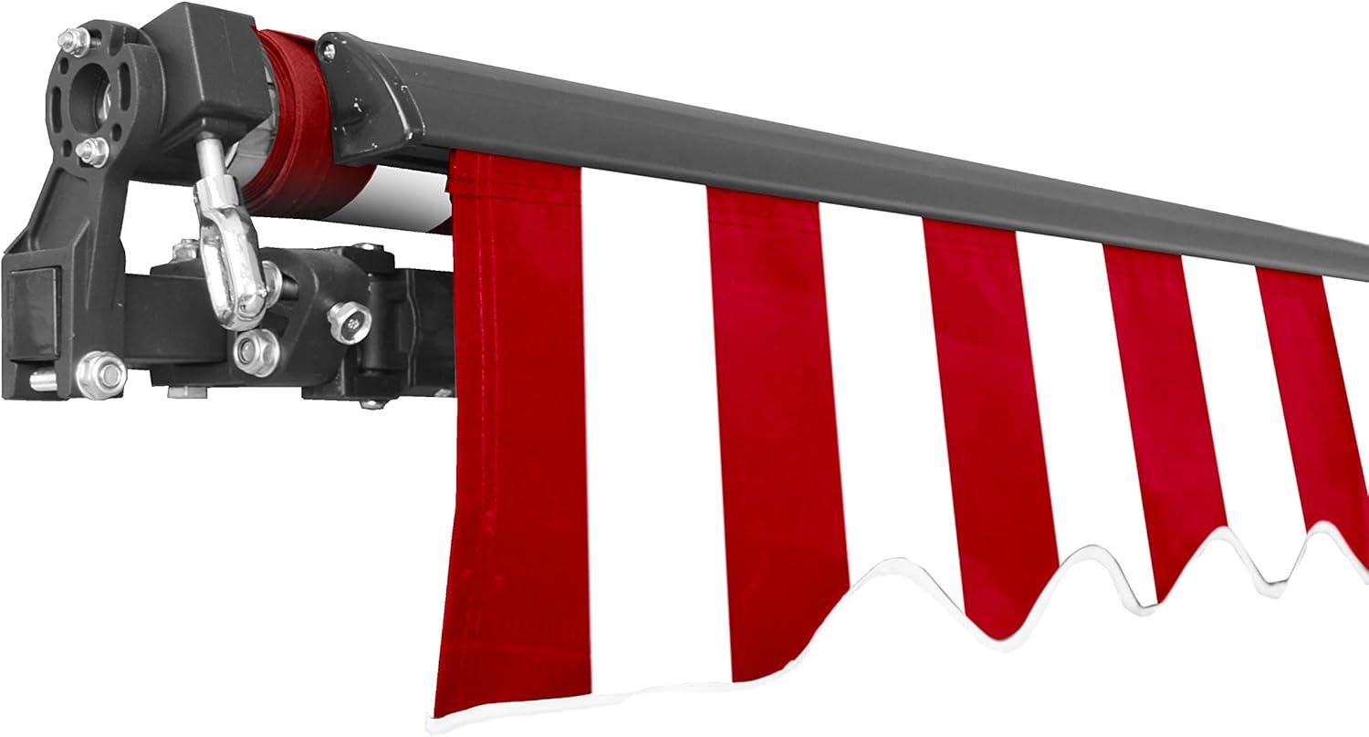 ALEKO 20' x 10' Retractable Motorized Black Frame Patio Awning, Red and White Striped Color