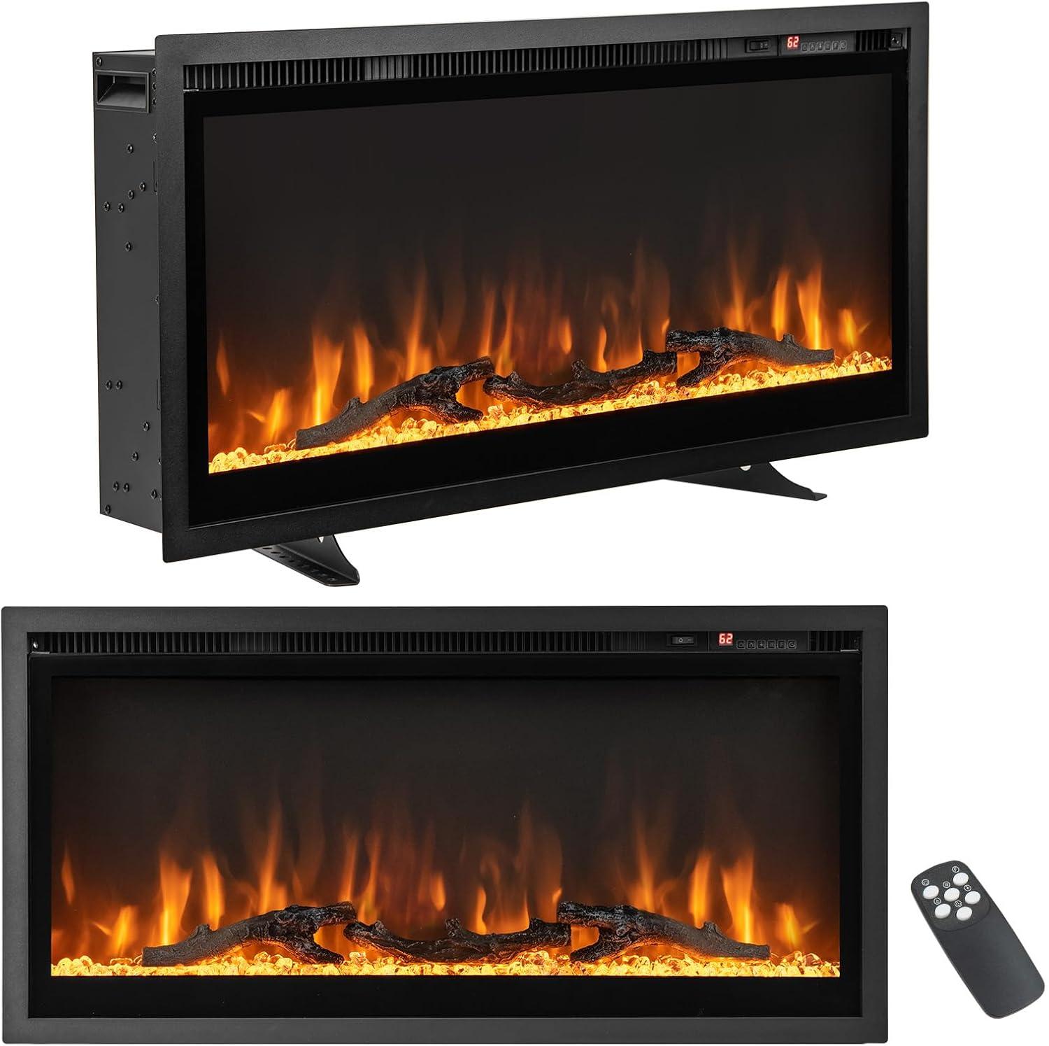 Costway 50'' Electric Fireplace Recessed Wall Mounted Freestanding with Remote Control