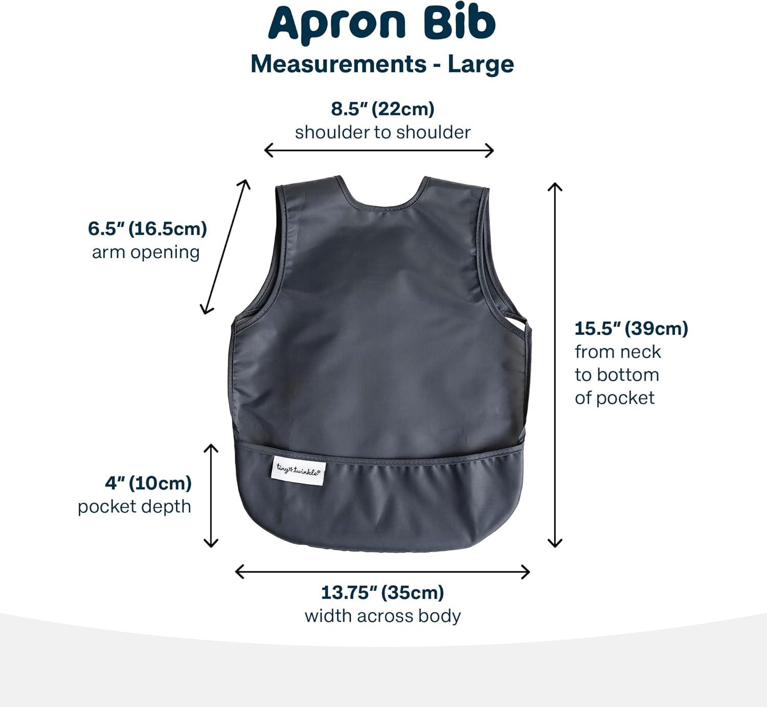 Tiny Twinkle 2-Pack Mess-Proof Apron Toddler Bib w/Tug-Proof Closure and BPA-Free (Sage Charcoal, Small 6-24 Months)